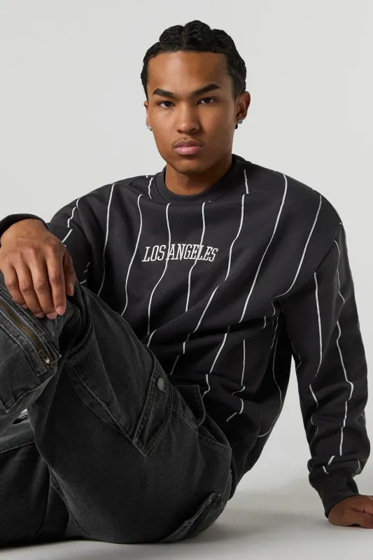 City Embroidered Striped Fleece Sweatshirt sold by Urban Planet