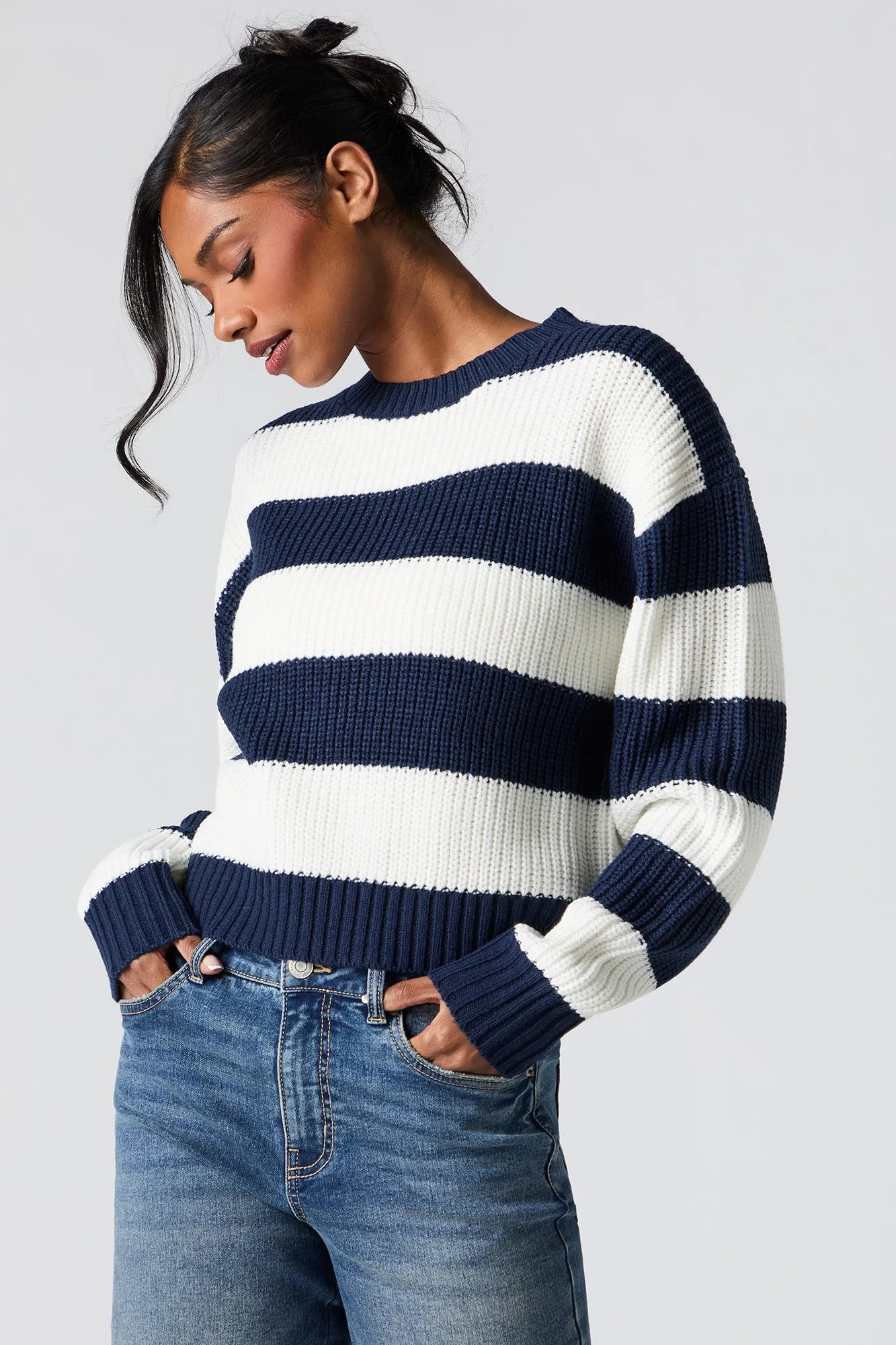 Striped Knit High Neck Sweater sold by Urban Planet