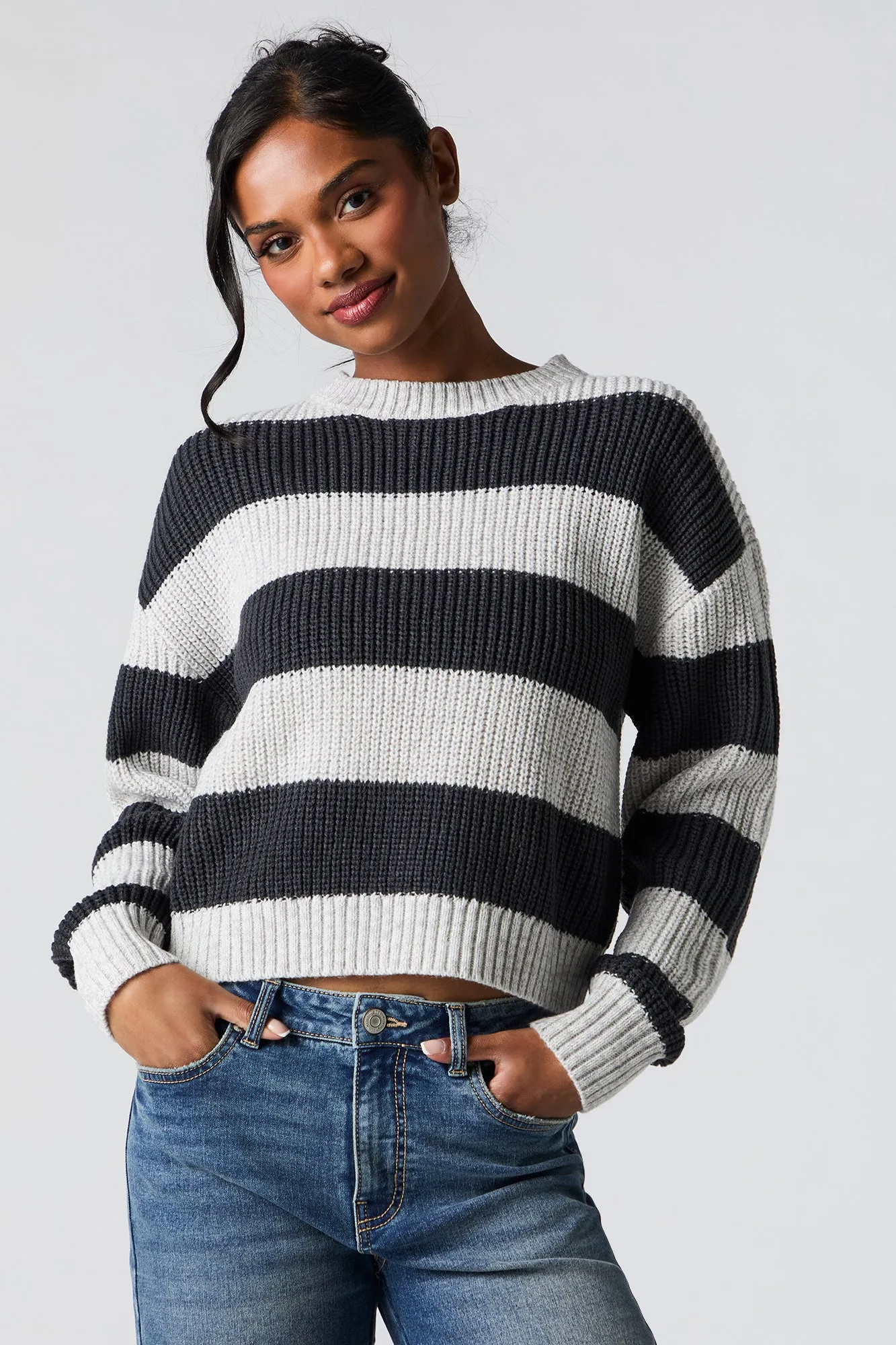 Chandail en tricot rayé à col montant sold by Urban Planet product image thumbnail 5