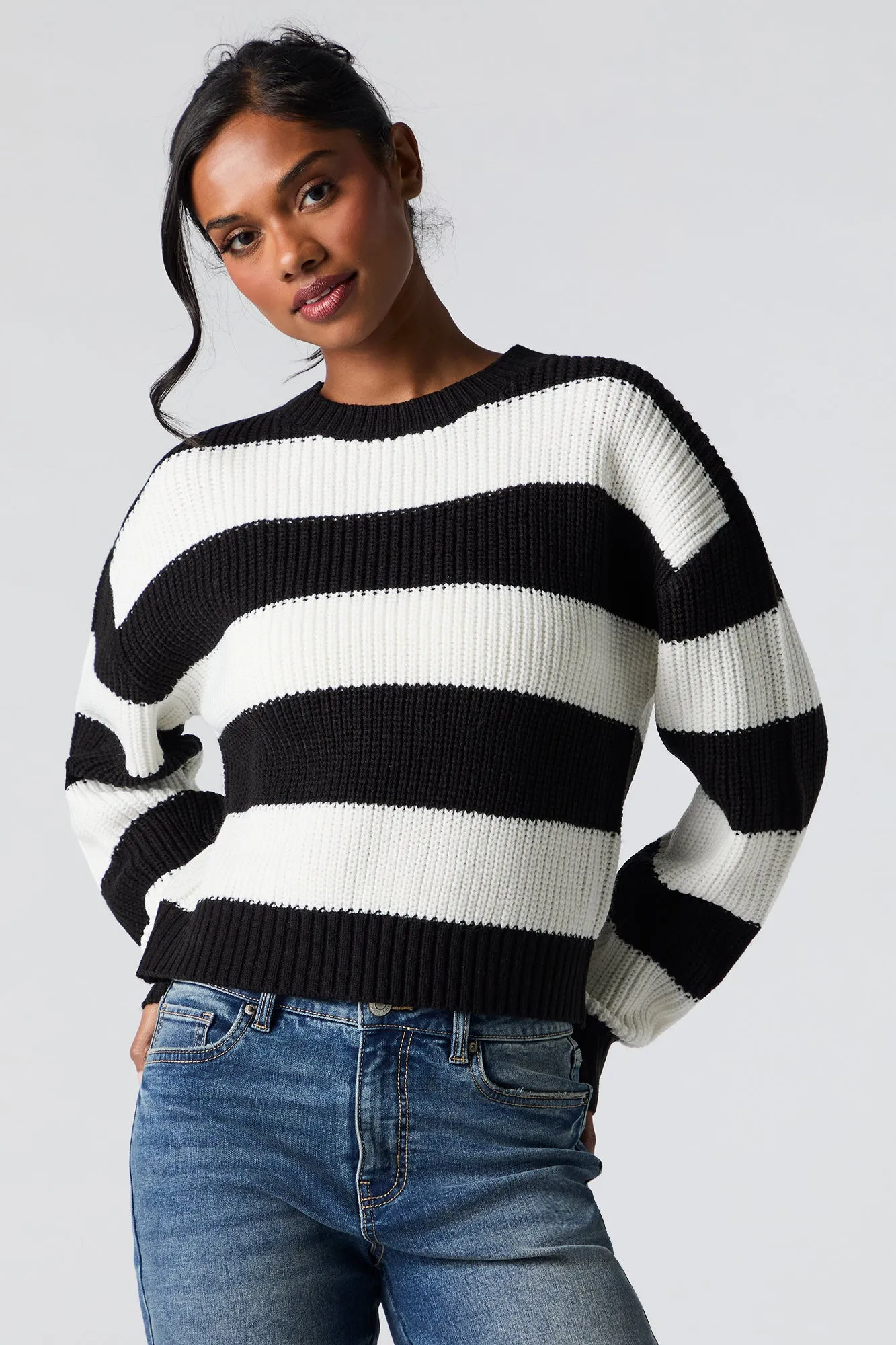 Chandail en tricot rayé à col montant sold by Urban Planet product image thumbnail 2