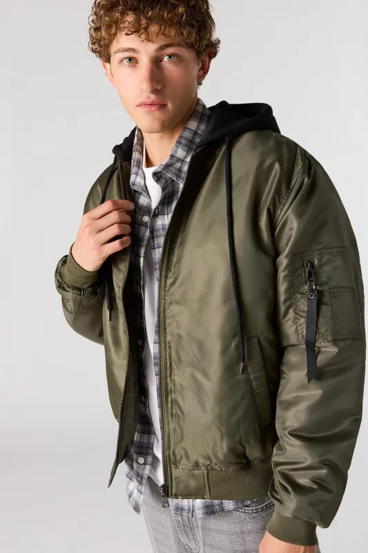 Nylon Hooded Bomber Jacket sold by Urban Planet