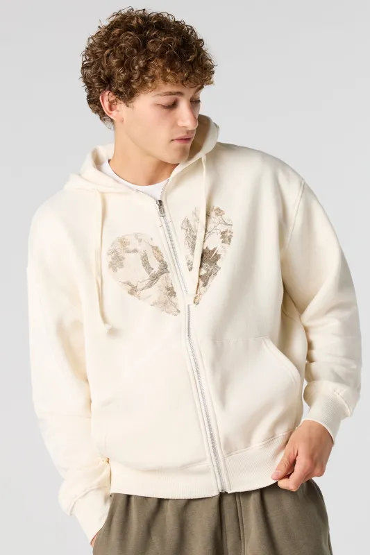 Haut à capuchon avec imprimé Coeur, fermeture à glissière et motif camouflage sold by Urban Planet