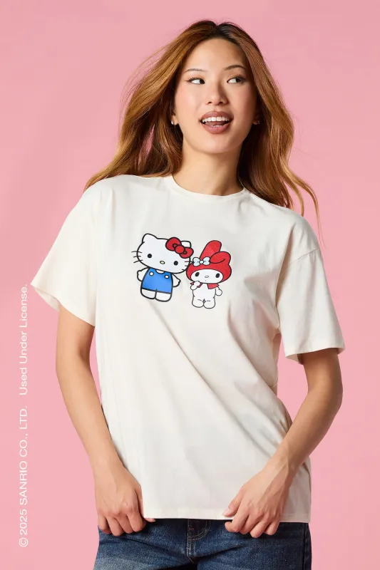 T-shirt de coupe garçonne à imprimé Hello Kitty® & My Melody sold by Urban Planet