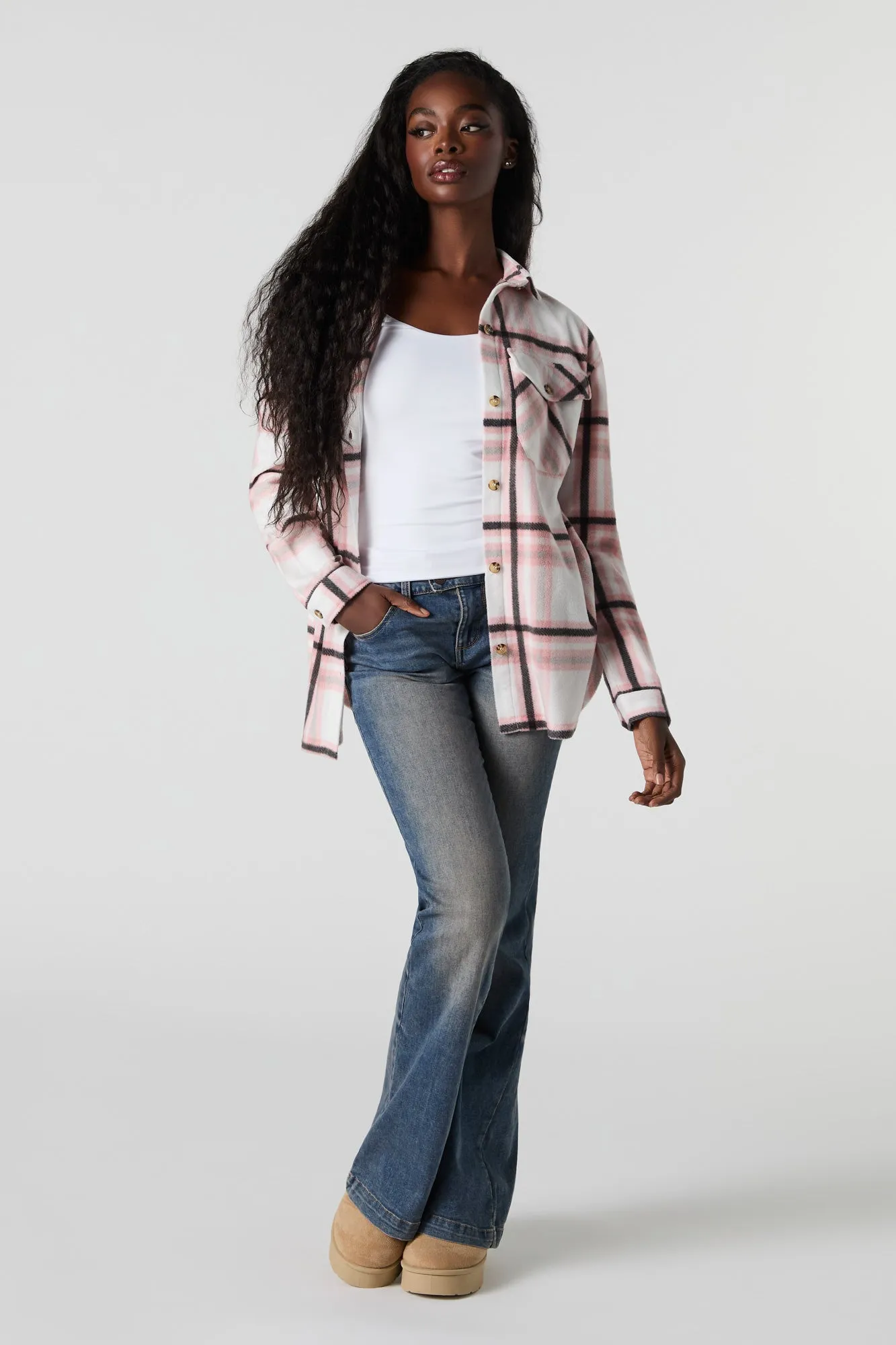 Plaid Fleece Shacket sold by Urban Planet product image thumbnail 3