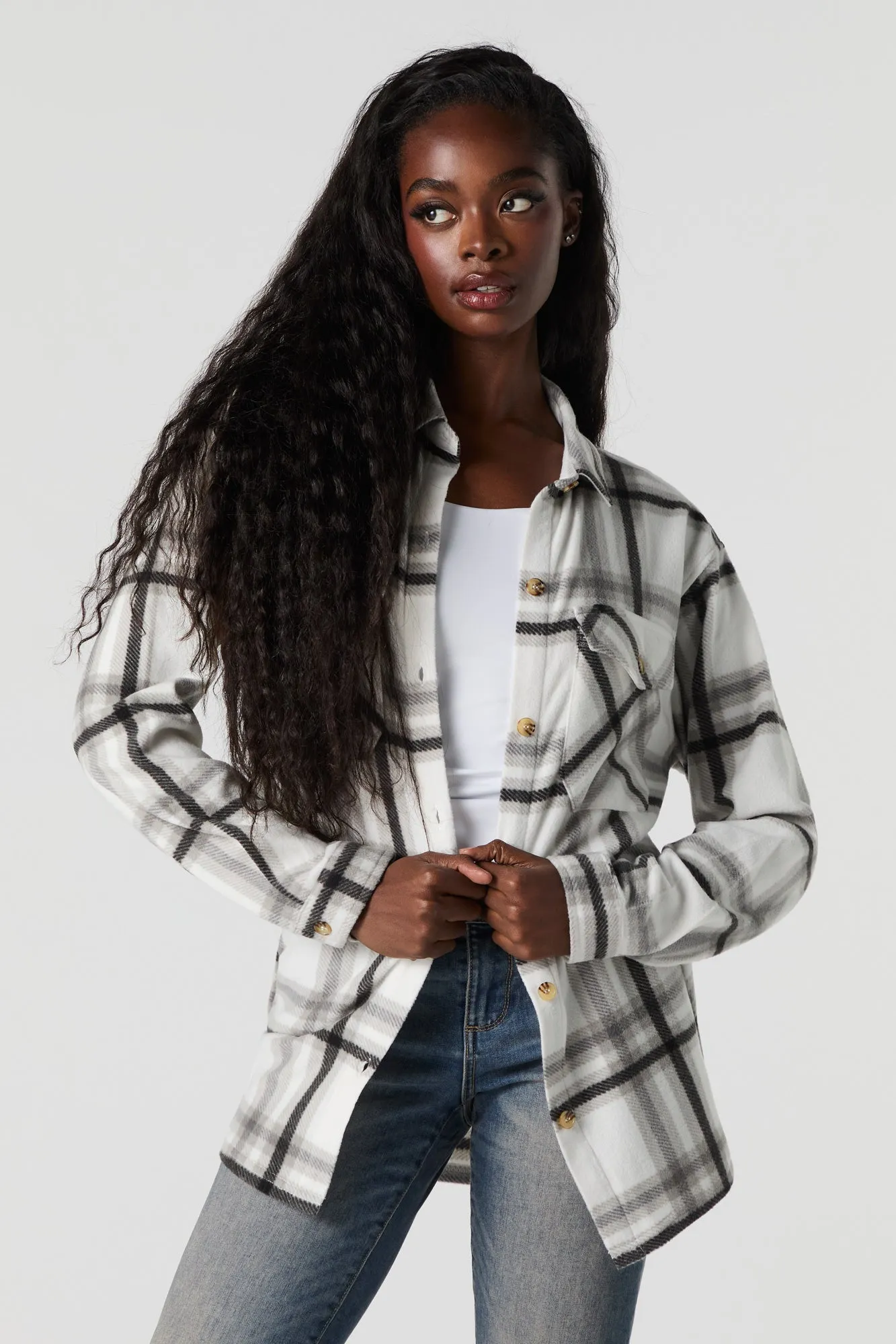 Plaid Fleece Shacket sold by Urban Planet product image thumbnail 4