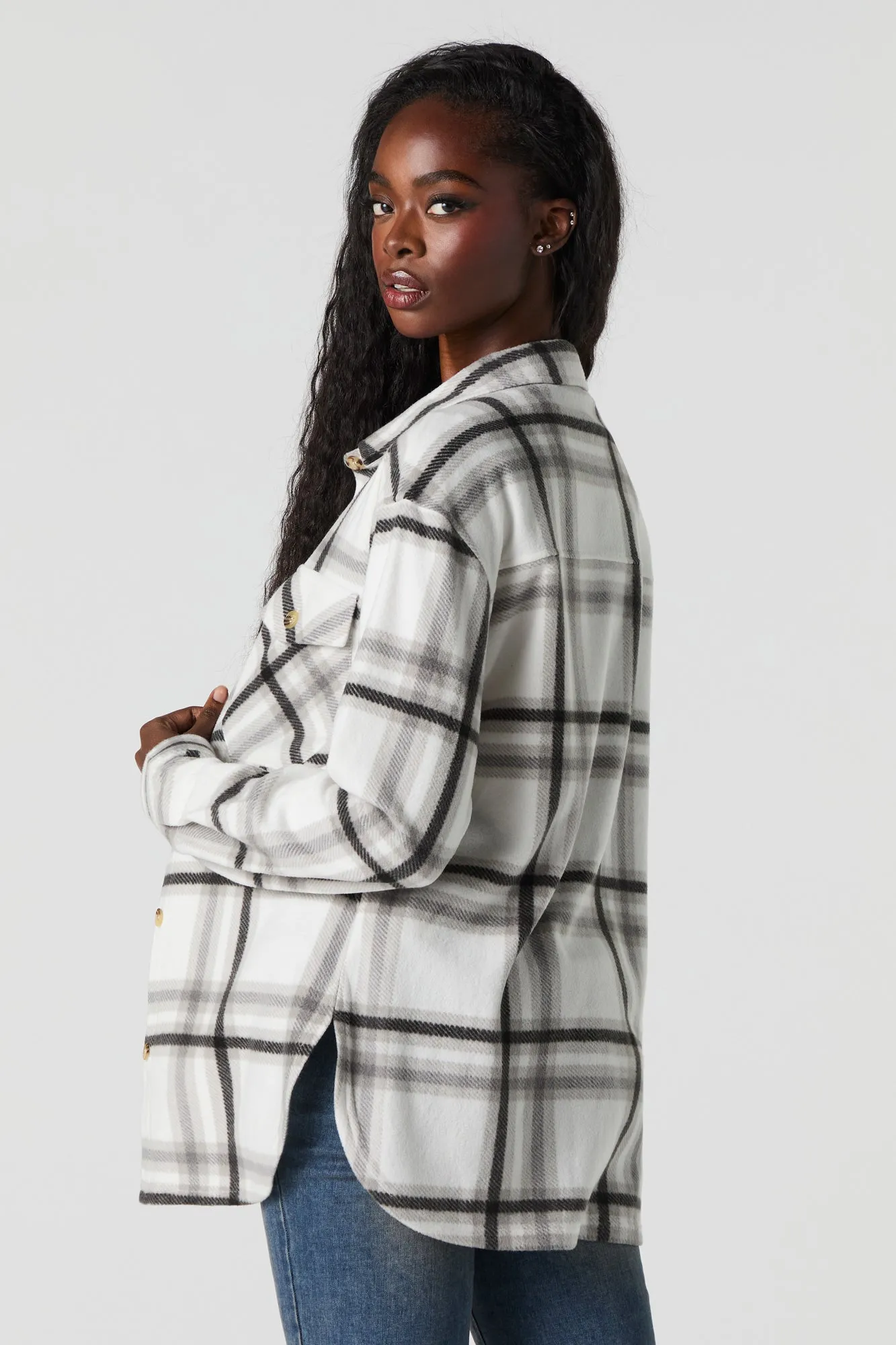 Plaid Fleece Shacket sold by Urban Planet product image thumbnail 5