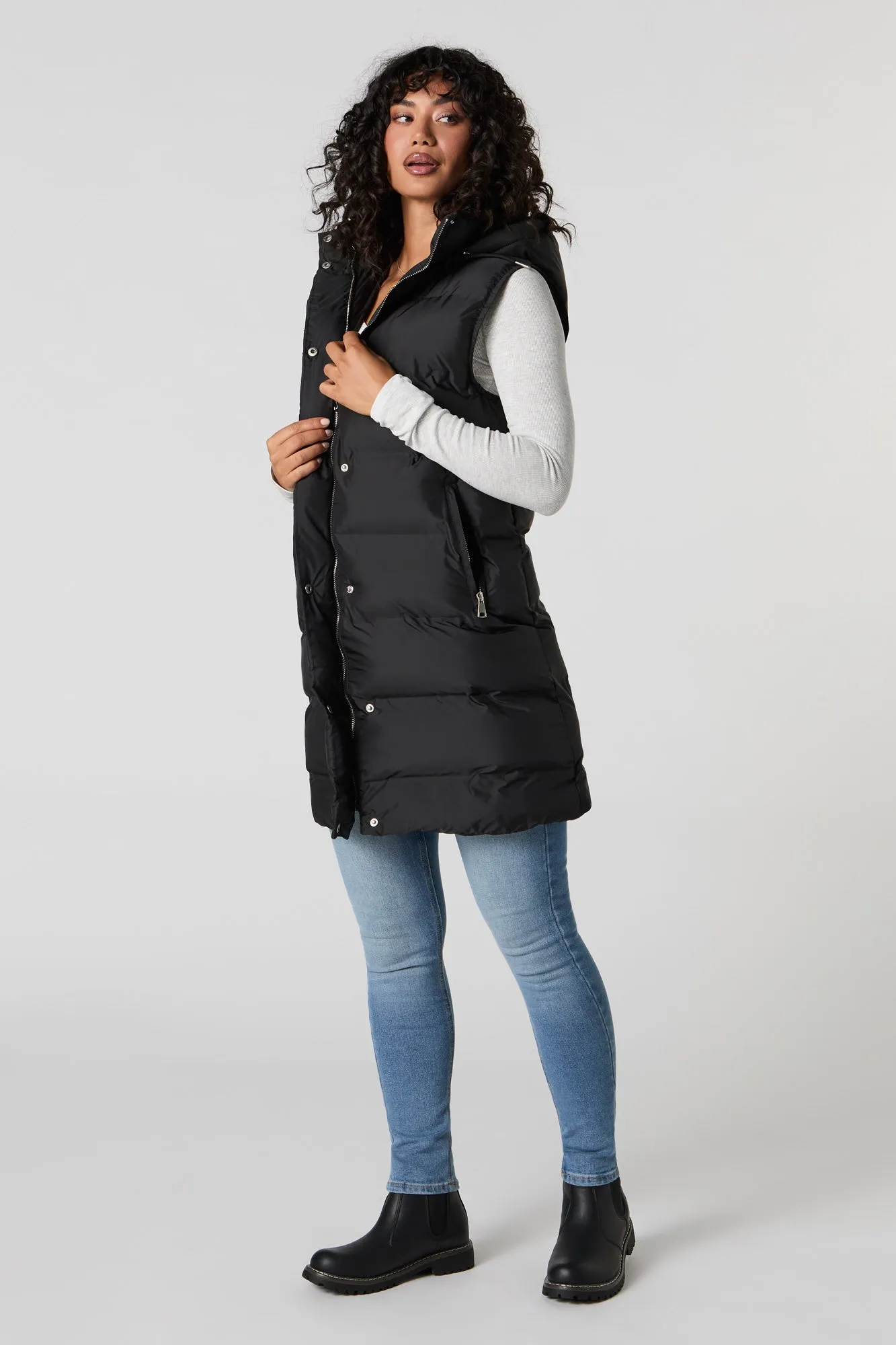 Hooded Longline Puffer Vest sold by Urban Planet product image thumbnail 5