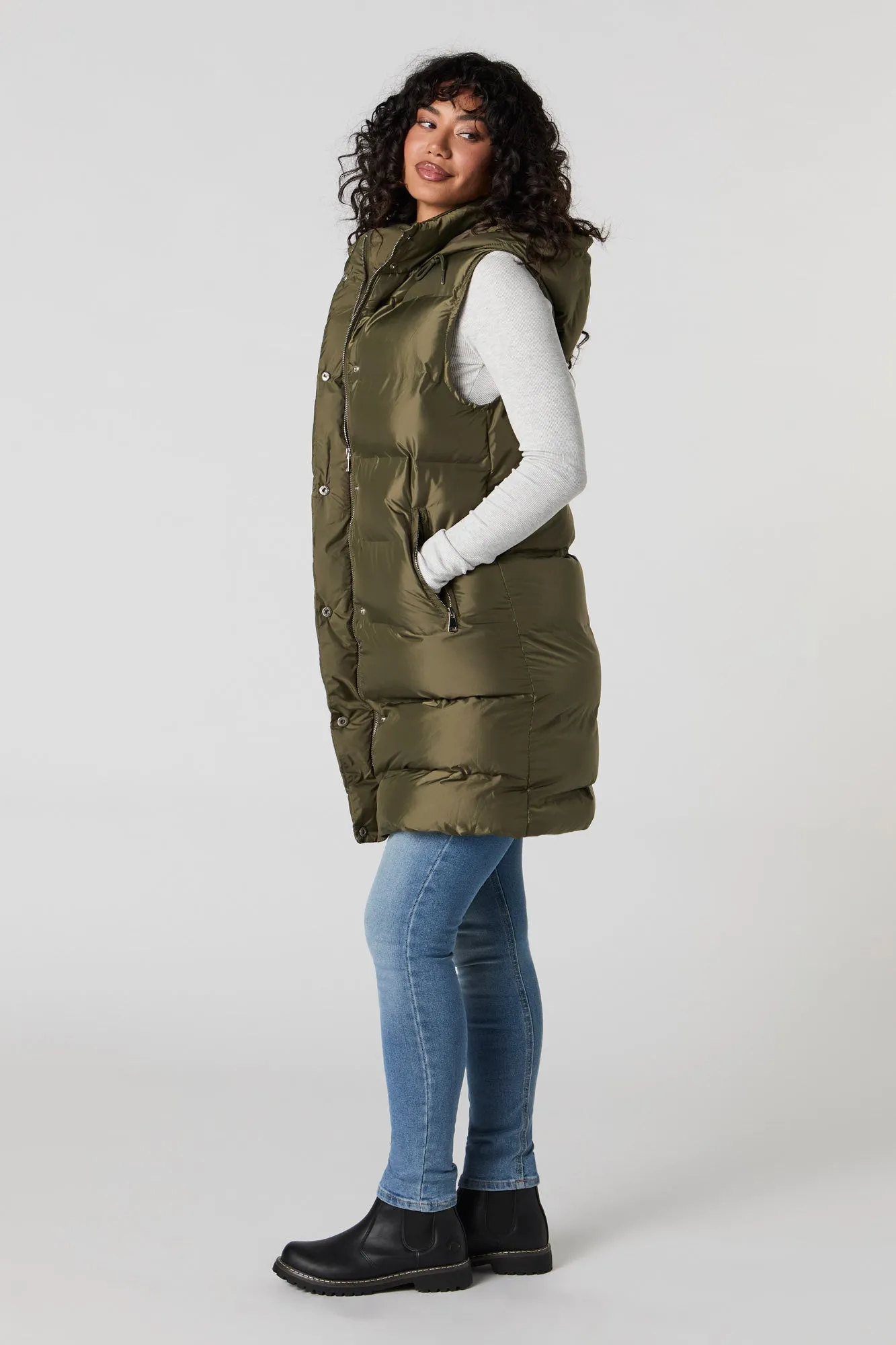 Hooded Longline Puffer Vest sold by Urban Planet product image thumbnail 2