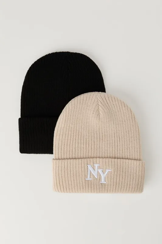 NY Embroidered Beanie Set (2 Pack) sold by Urban Planet