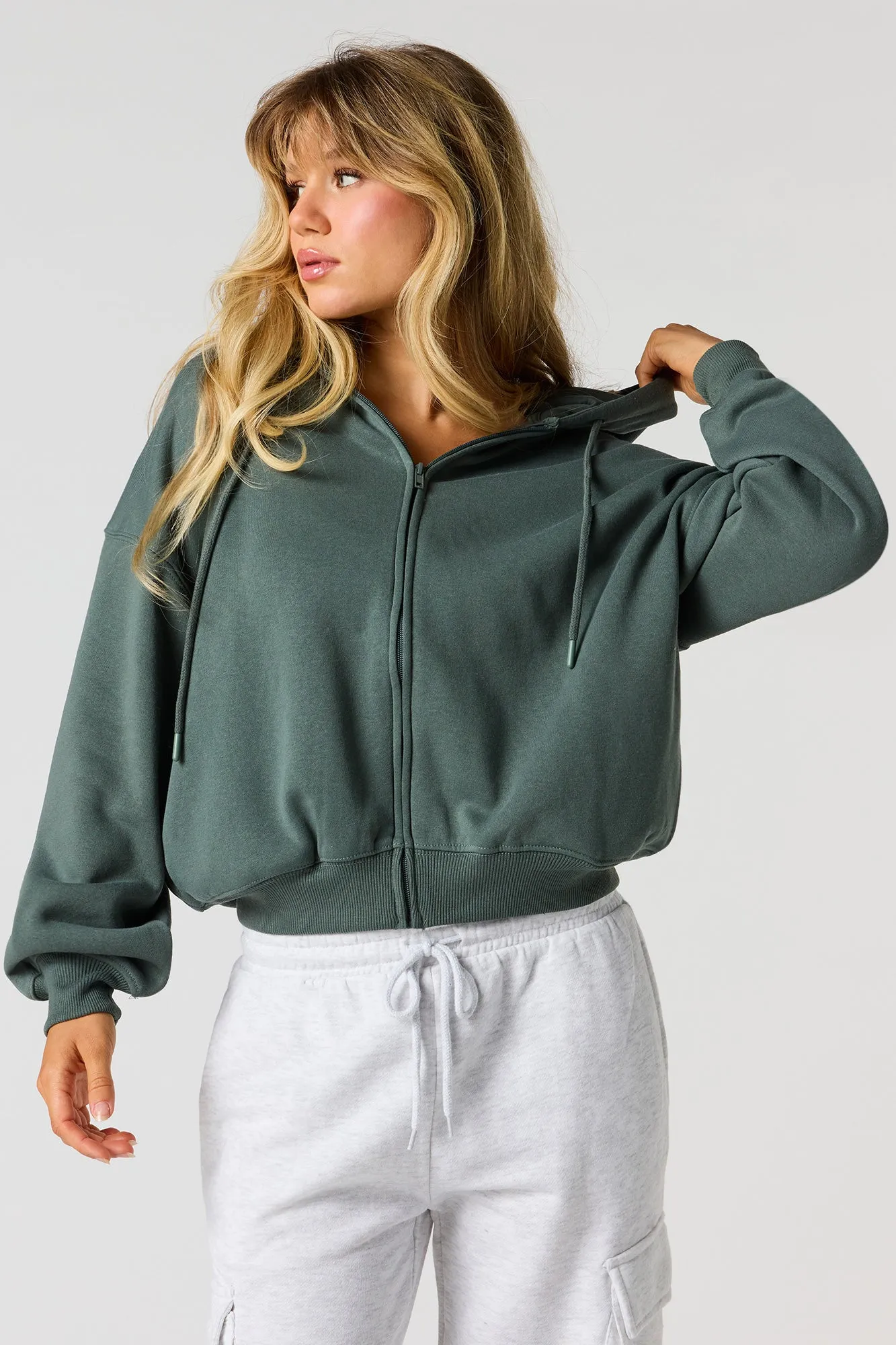 Boxy Fleece Zip-Up Hoodie sold by Urban Planet