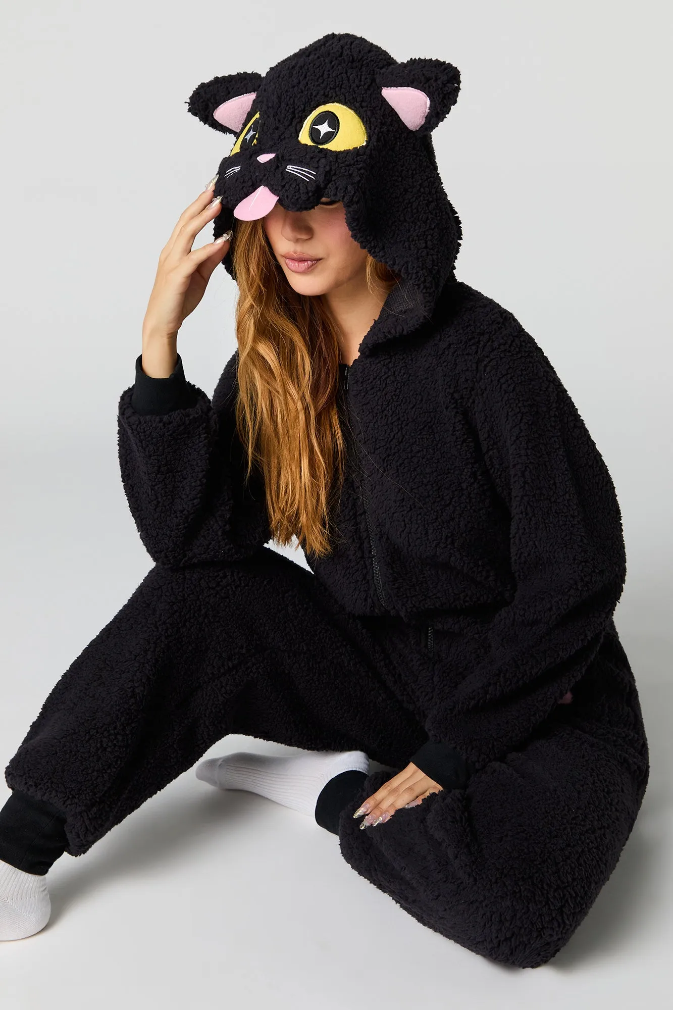 3D Black Cat Sherpa Onesie sold by Urban Planet