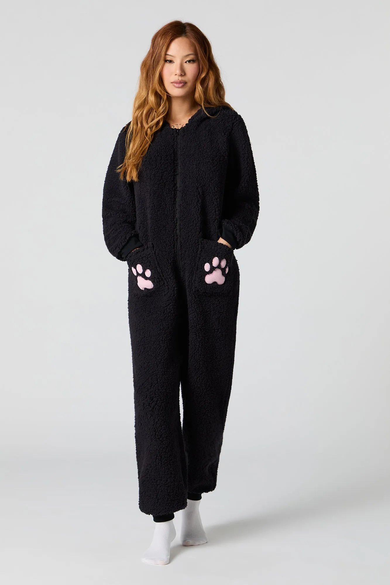 3D Black Cat Sherpa Onesie sold by Urban Planet product image thumbnail 2