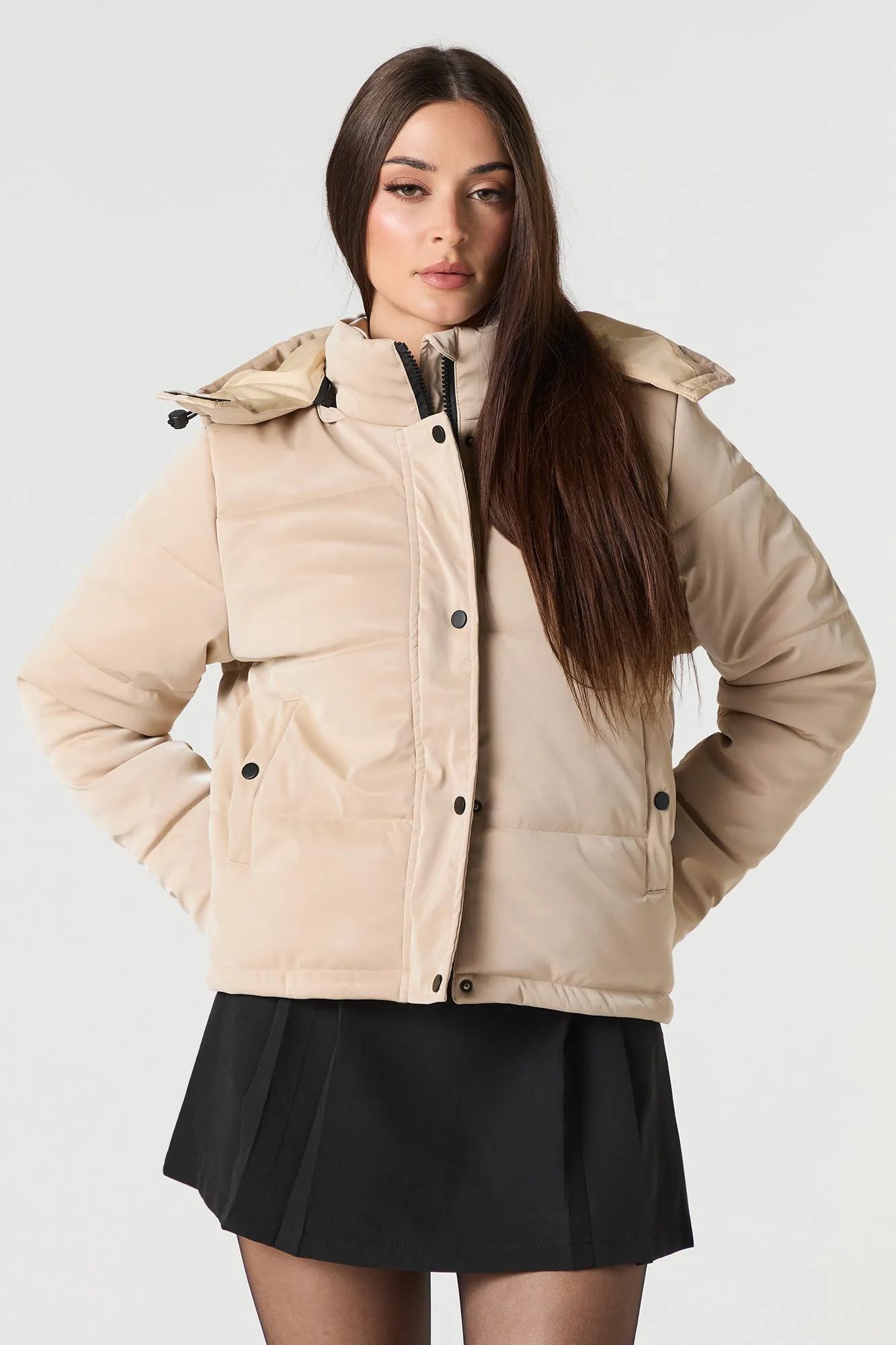 Shiny Faux-Leather Puffer Jacket sold by Urban Planet product image thumbnail 4