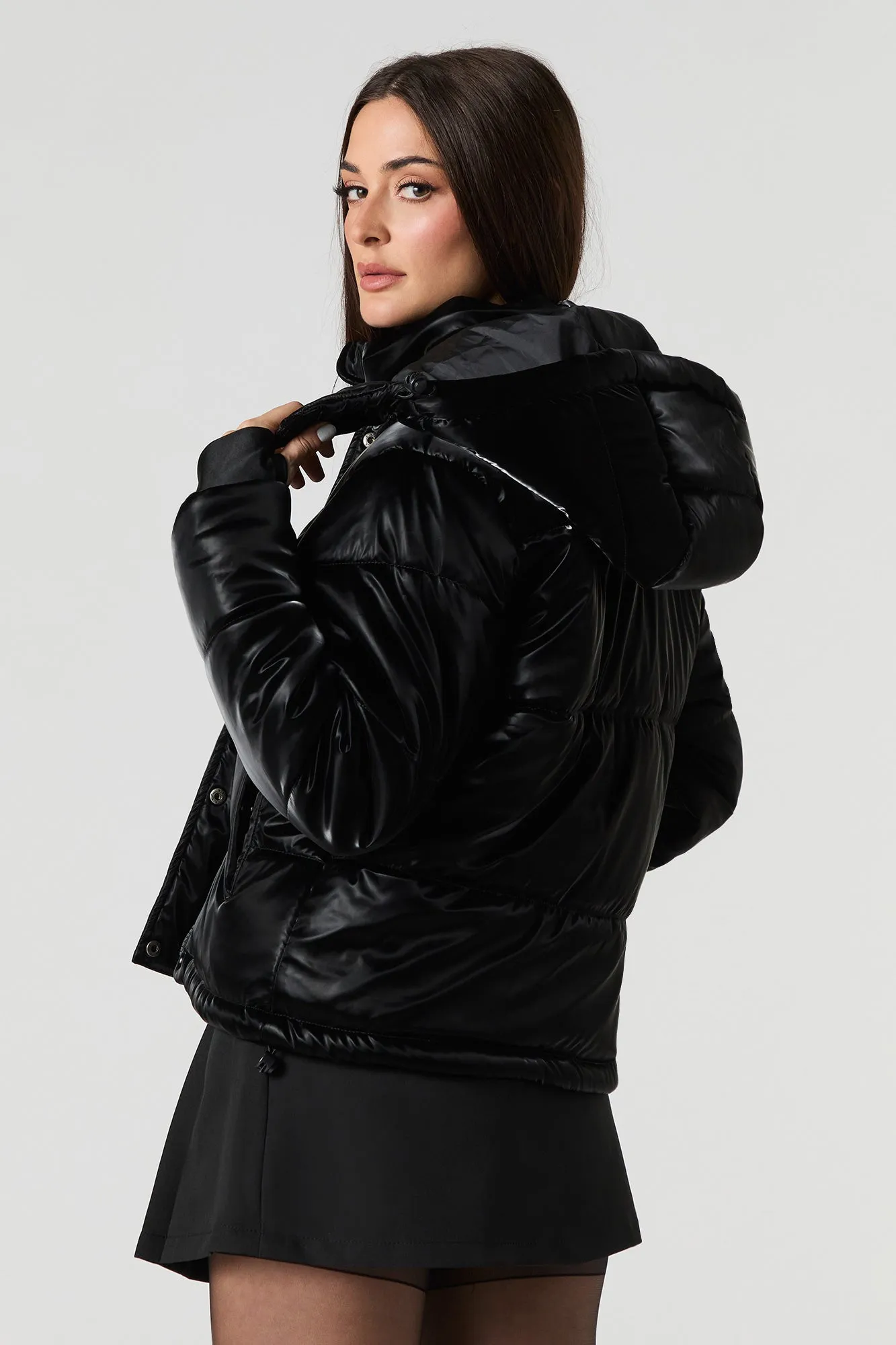 Shiny Faux-Leather Puffer Jacket sold by Urban Planet product image thumbnail 2