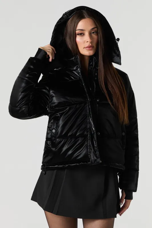 Shiny Faux-Leather Puffer Jacket sold by Urban Planet