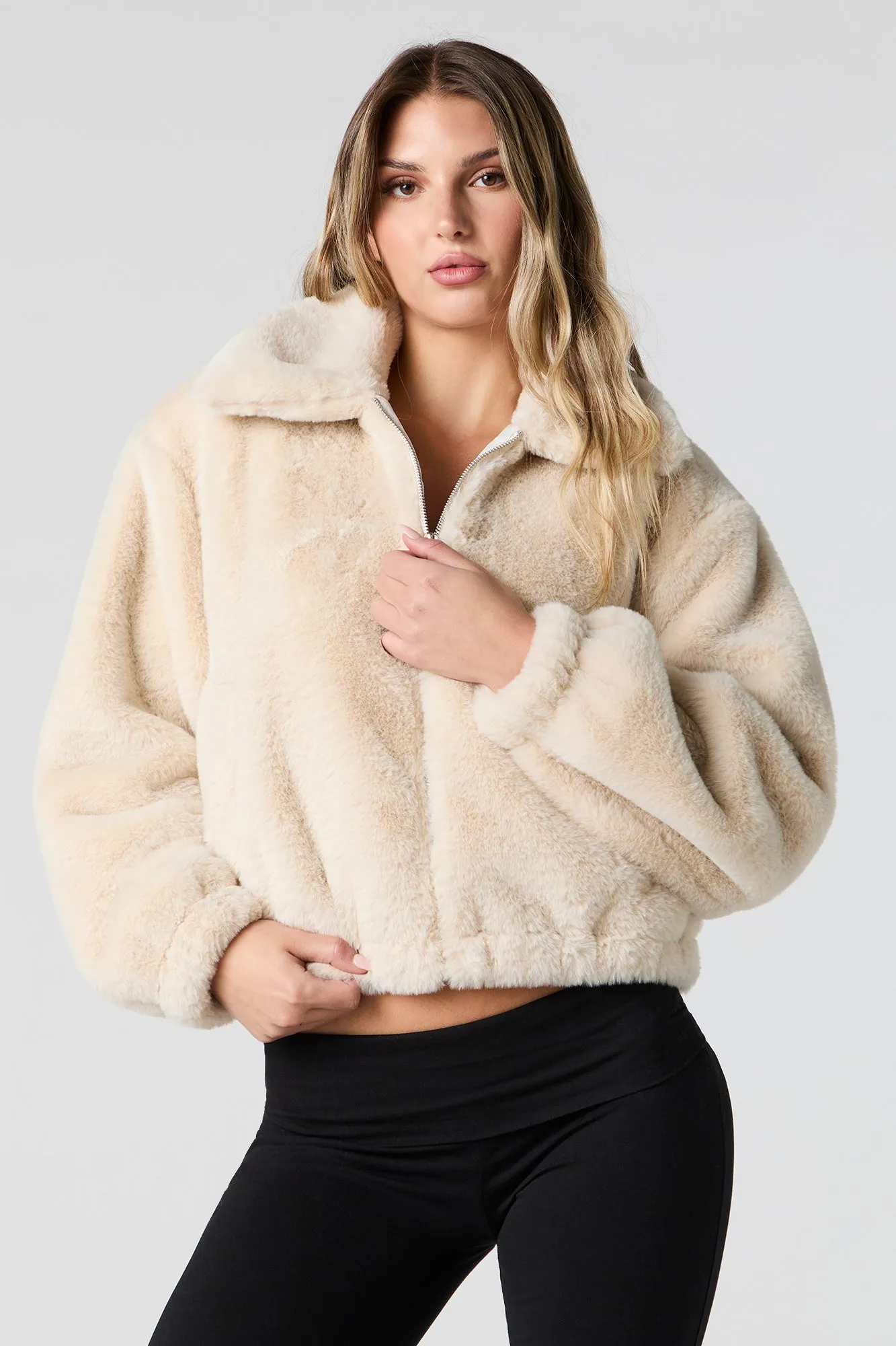 Faux Fur Collared Bomber Jacket sold by Urban Planet