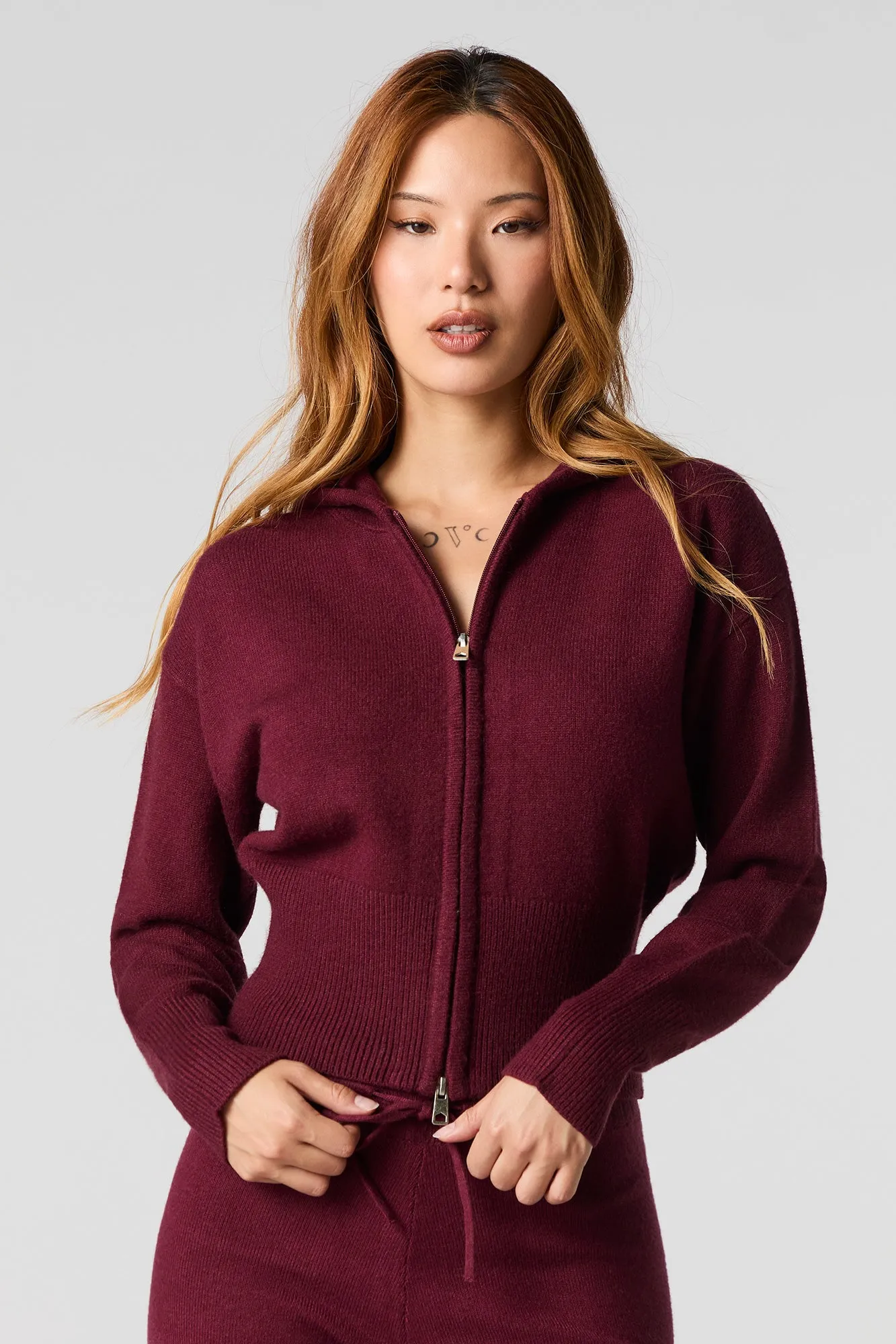 Zip-Up Knit Hoodie sold by Urban Planet