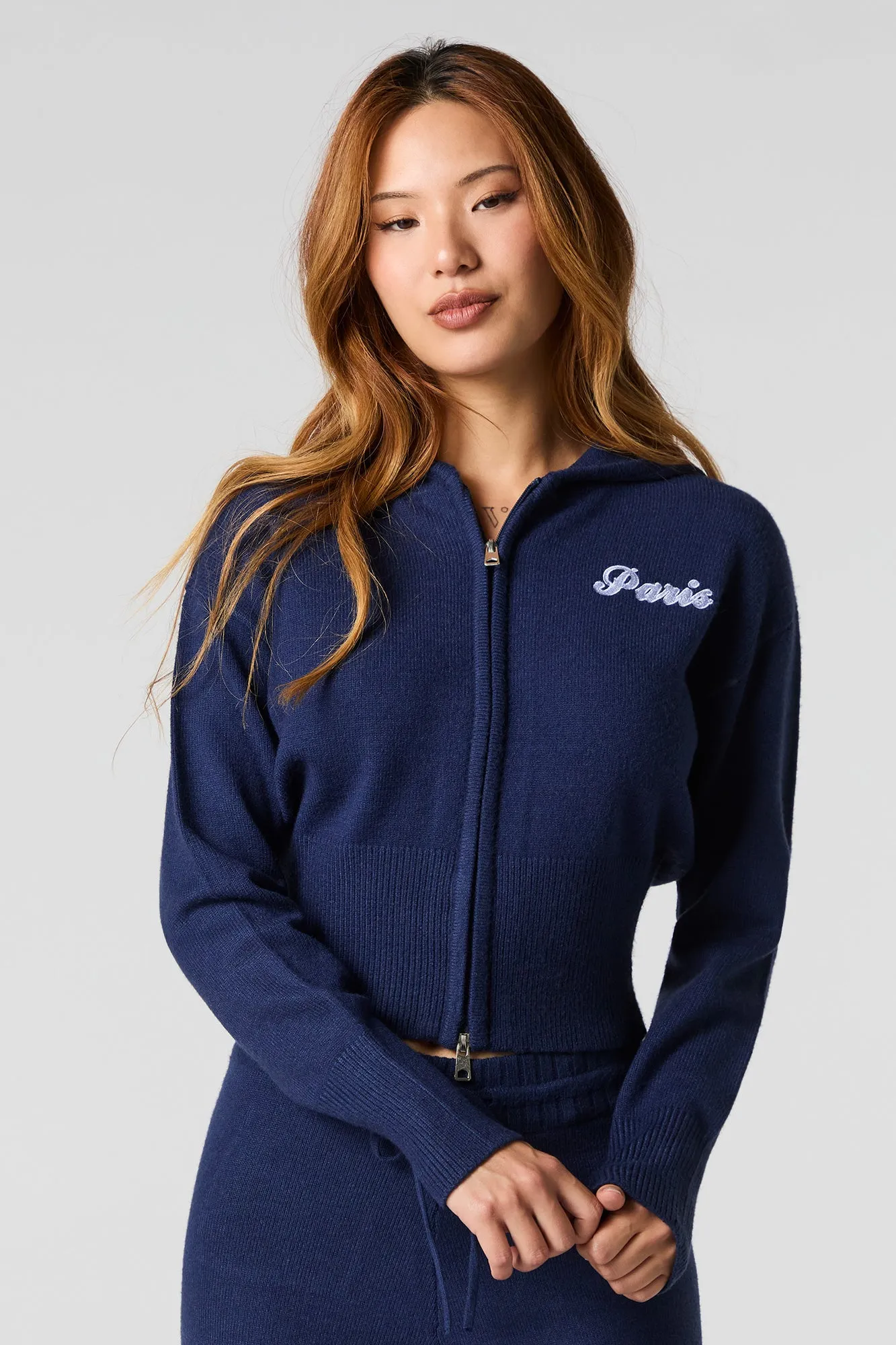Embroidered Zip-Up Knit Hoodie sold by Urban Planet product image thumbnail 4