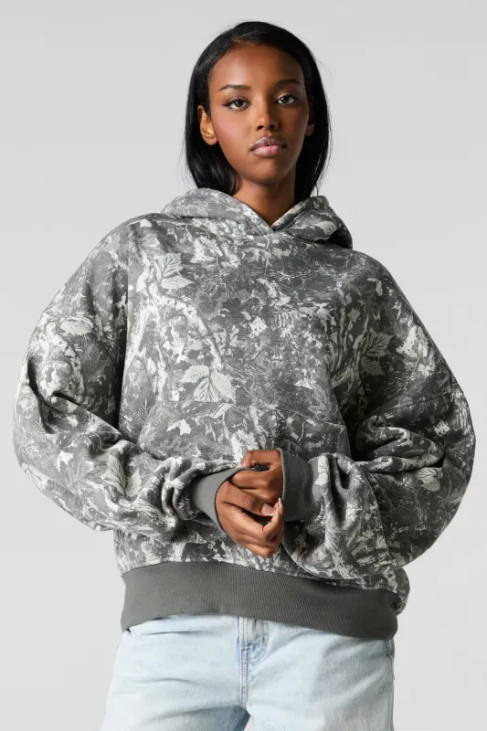 Camo Print Boxy Fleece Hoodie sold by Urban Planet