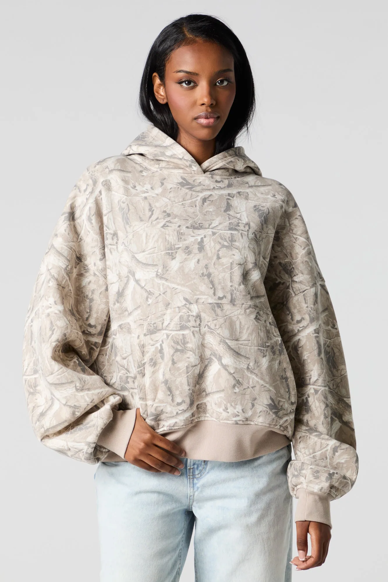 Camo Print Boxy Fleece Hoodie sold by Urban Planet product image thumbnail 4