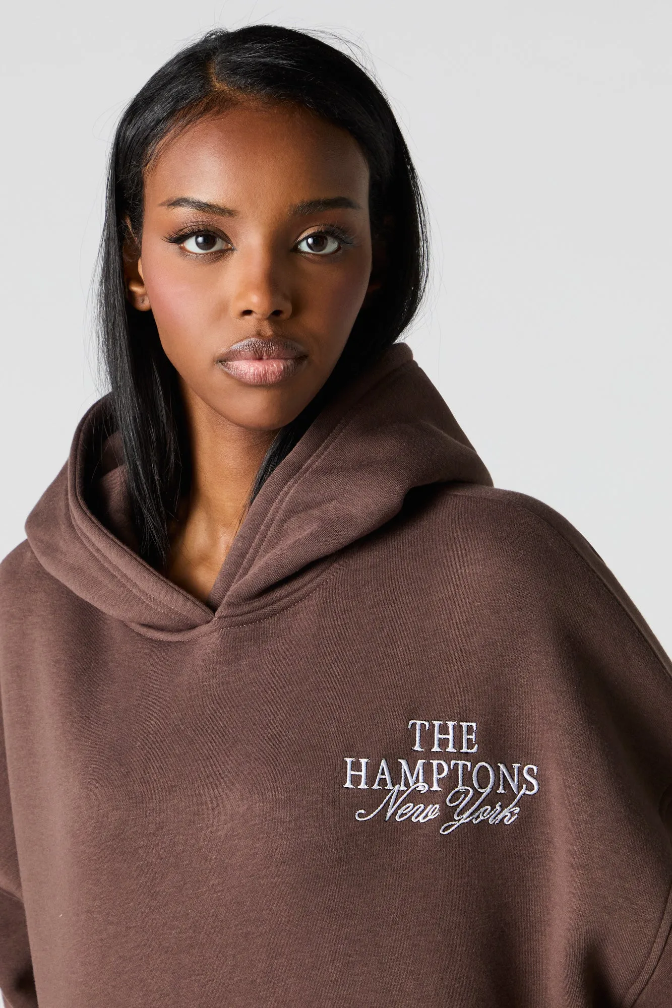 The Hamptons Embroidered Boxy Fleece Hoodie sold by Urban Planet product image thumbnail 4