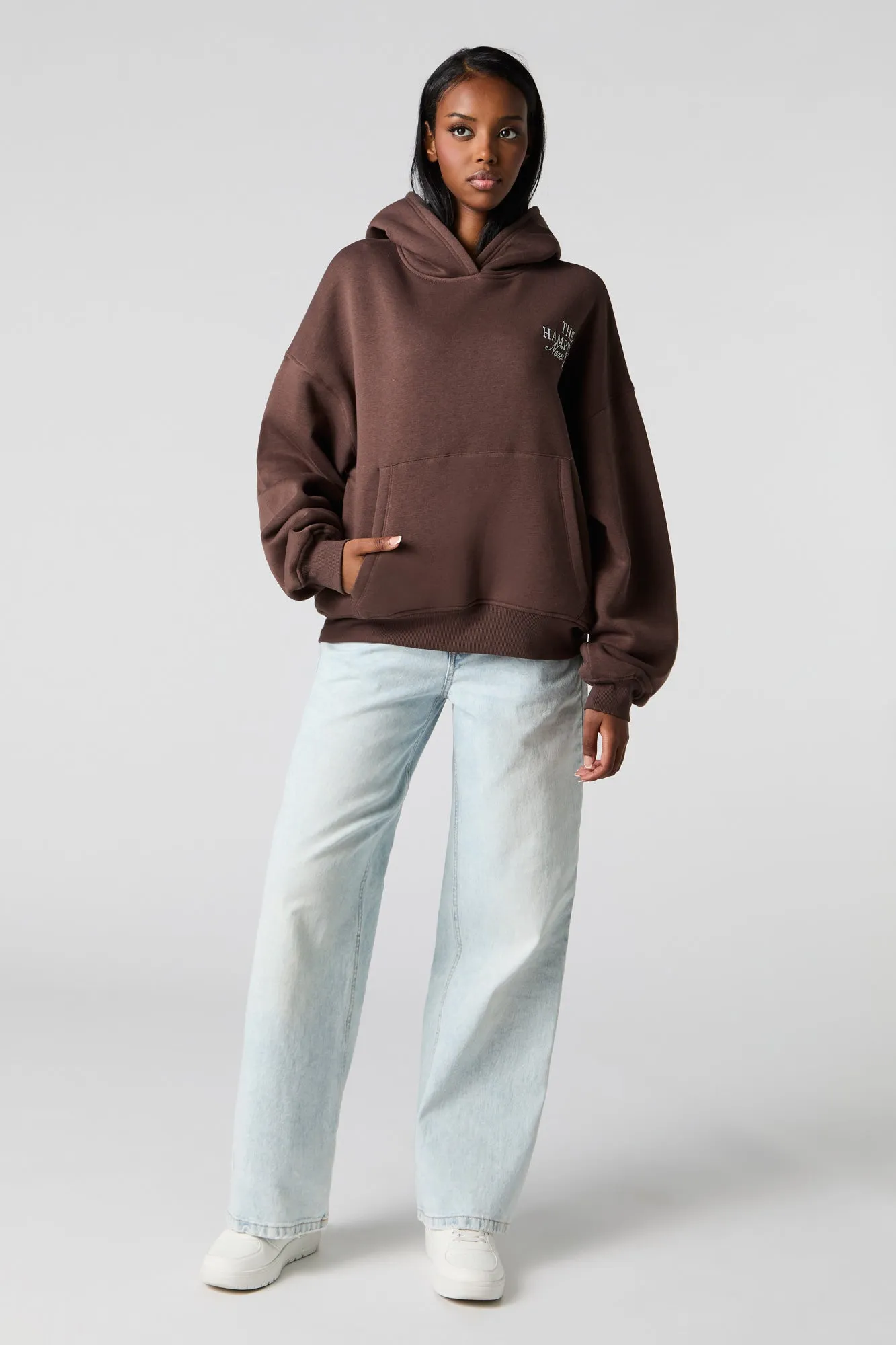 The Hamptons Embroidered Boxy Fleece Hoodie sold by Urban Planet product image thumbnail 3