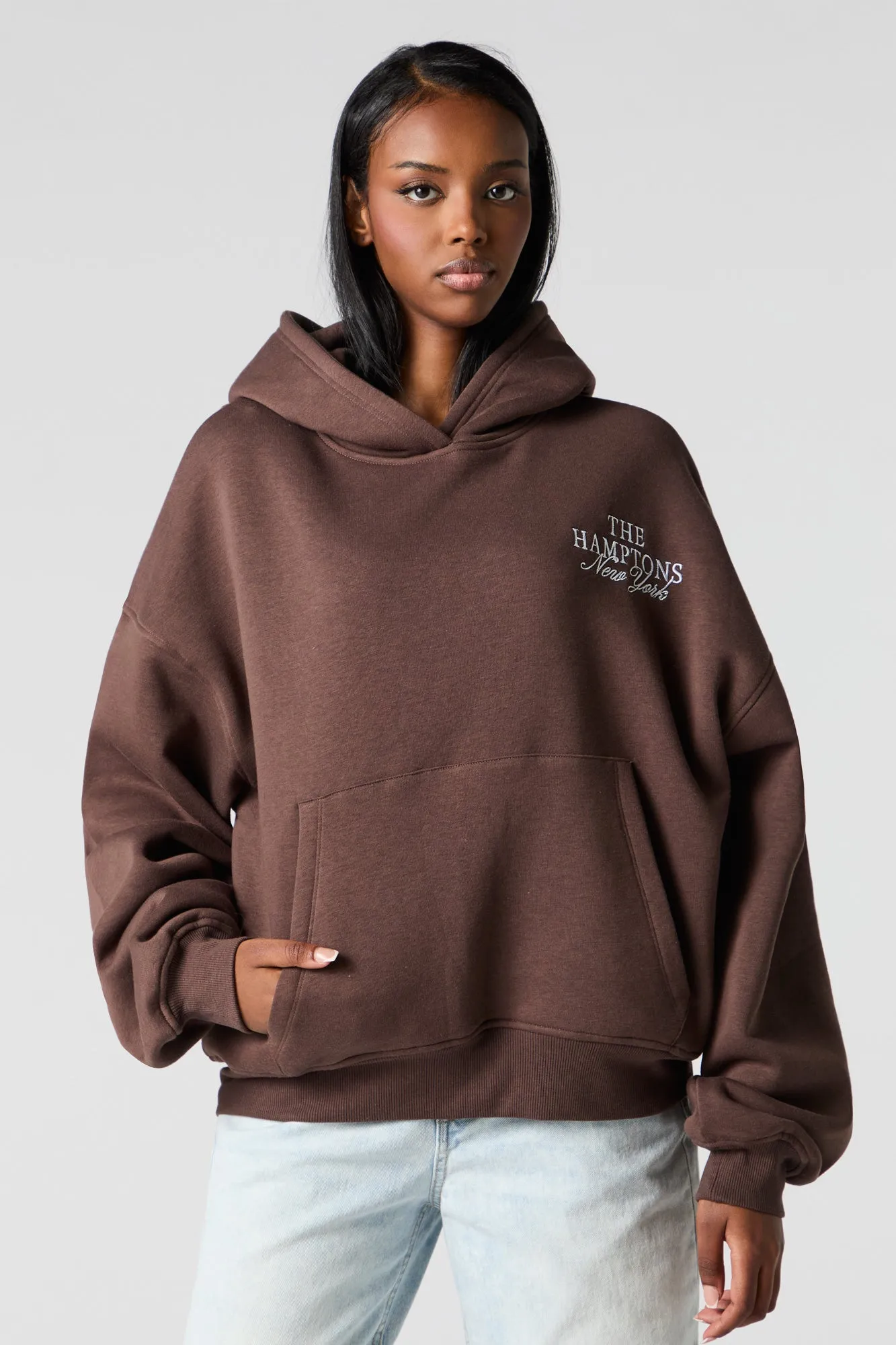 The Hamptons Embroidered Boxy Fleece Hoodie sold by Urban Planet product image thumbnail 2