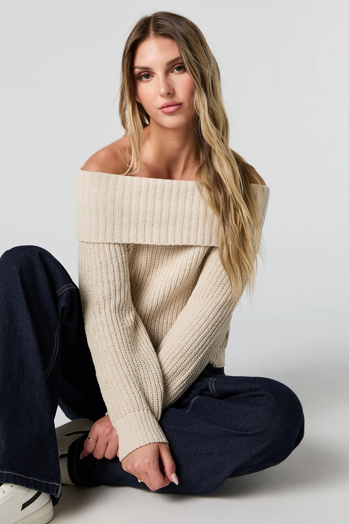 Foldover Off Shoulder Knit Sweater sold by Urban Planet