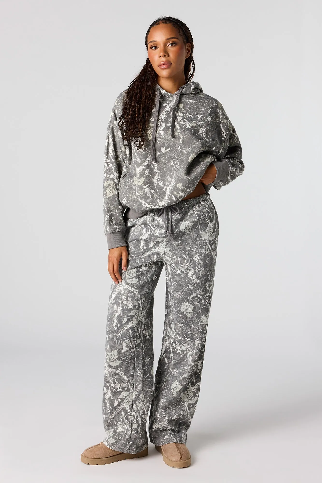 Camo Wide Leg Fleece Sweatpant sold by Urban Planet