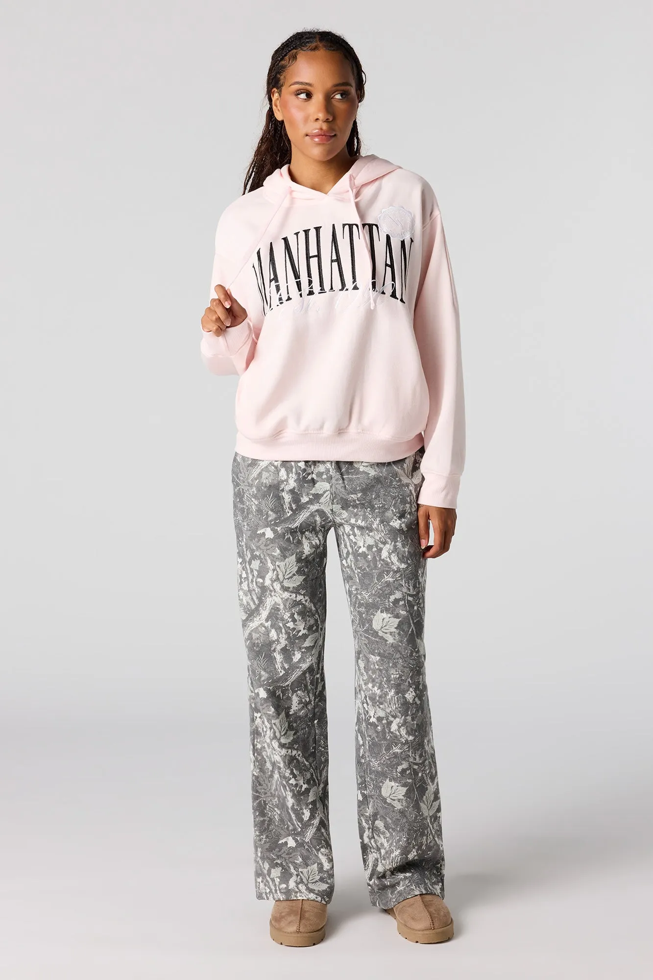 Manhattan Embroidered Fleece Boxy Hoodie sold by Urban Planet product image thumbnail 3