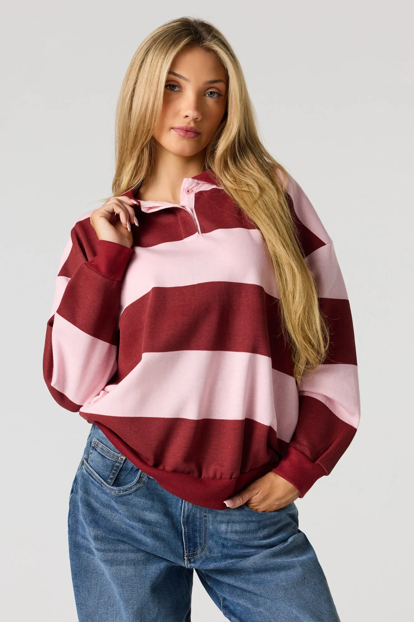 Rugby Embroidered Long Sleeve Fleece Polo sold by Urban Planet product image thumbnail 4