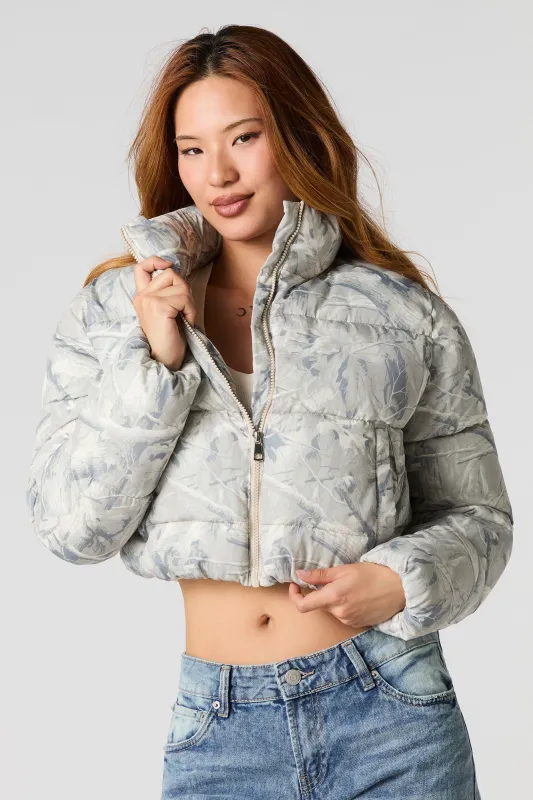 Camo Printed Cropped Puffer Jacket sold by Urban Planet