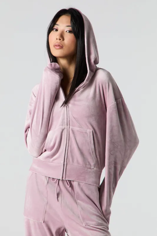 Velour Zip-Up Hoodie sold by Urban Planet
