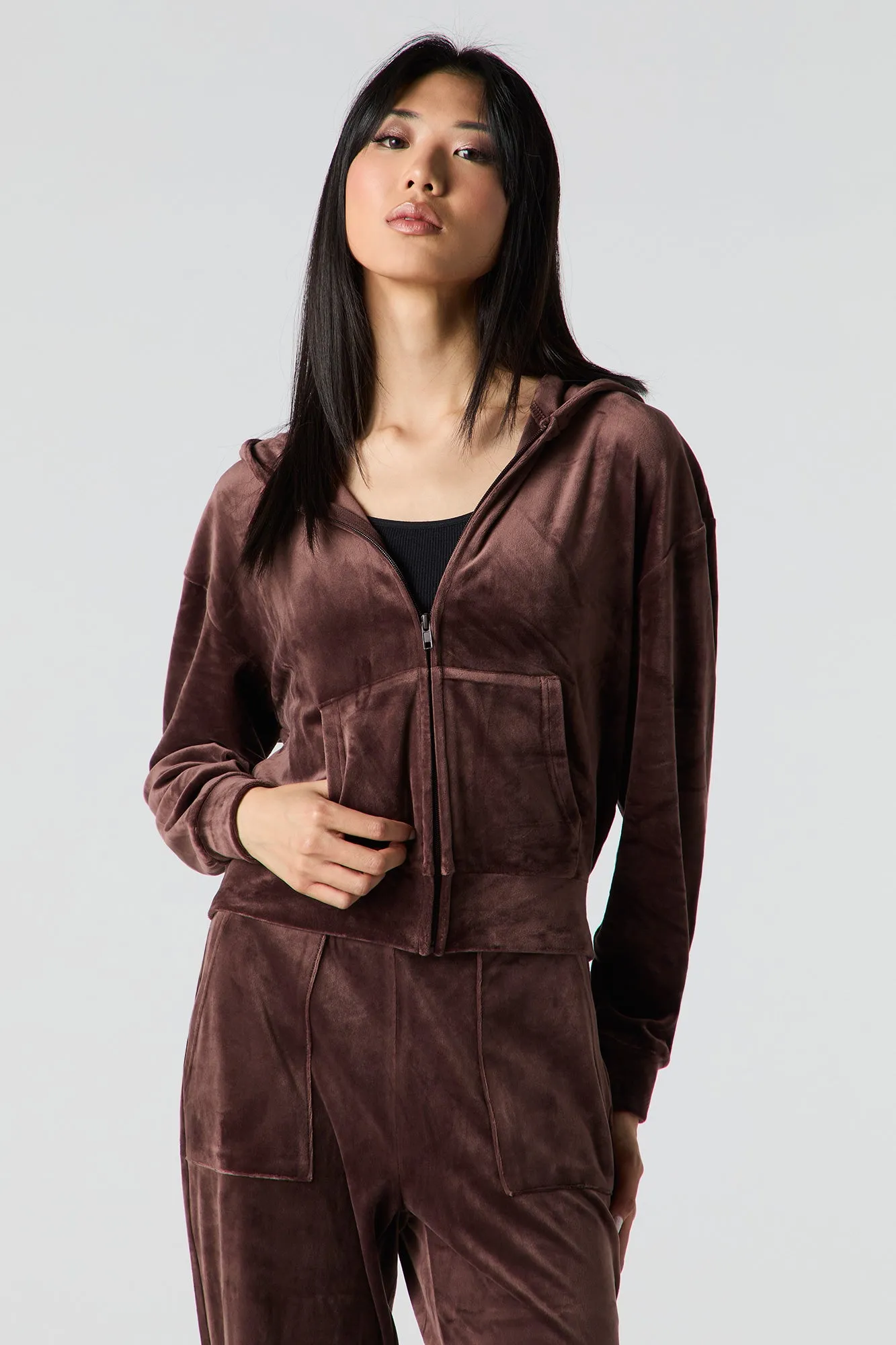 Haut à capuchon en velours à glissière sold by Urban Planet product image thumbnail 5