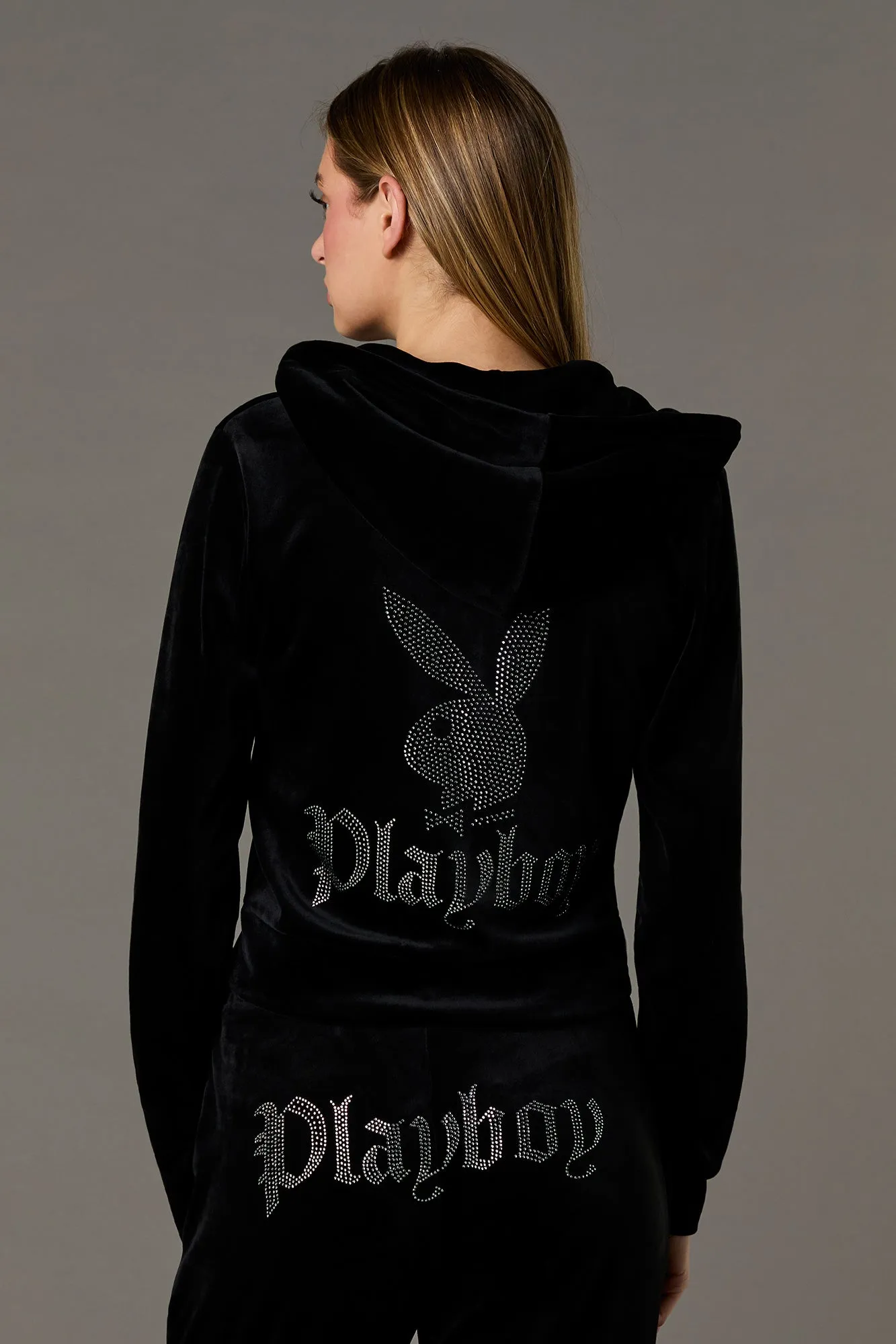 Haut à capuchon en velours à glissière et Playboy en pierres du Rhin sold by Urban Planet product image thumbnail 3