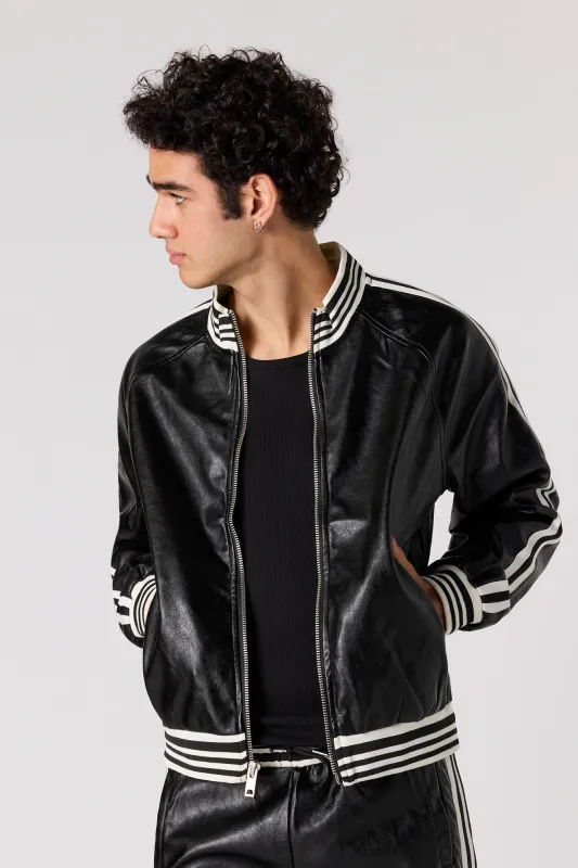 Striped Faux Leather Jacket sold by Urban Planet