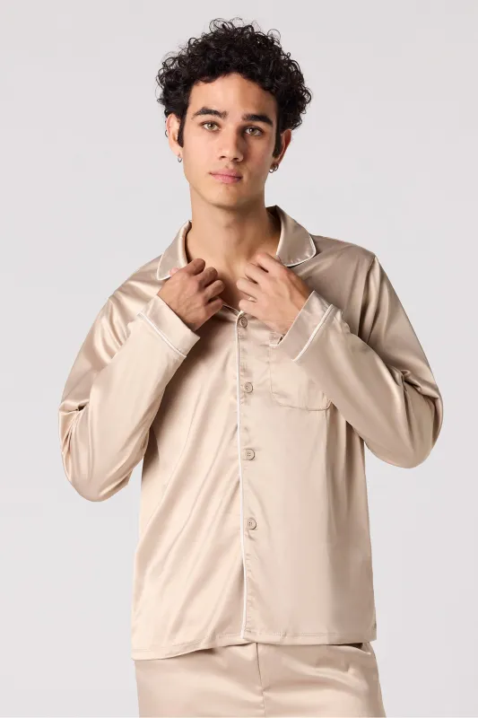 Satin Button-Up Pajama Top sold by Urban Planet