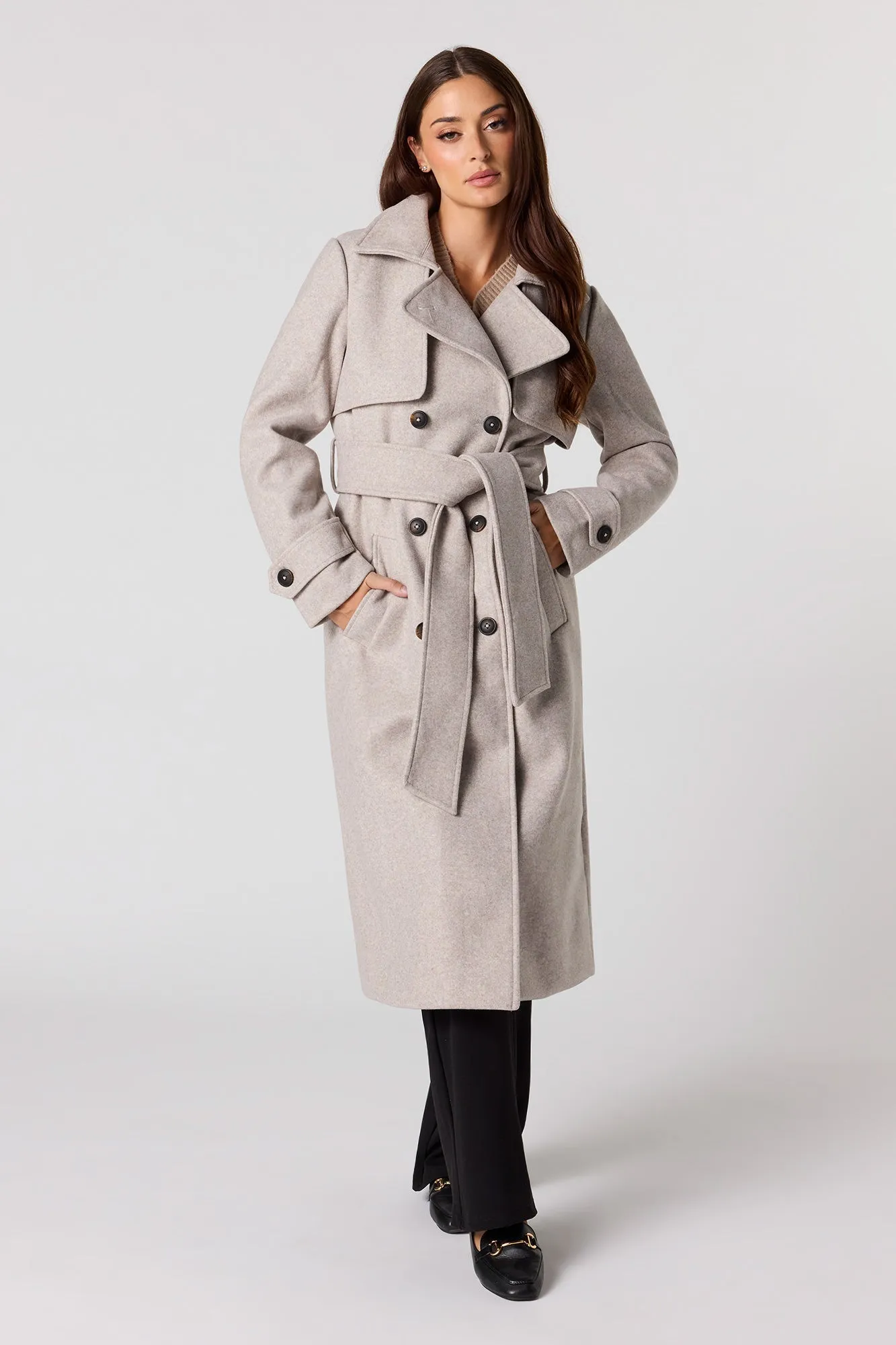Longline Belted Peacoat sold by Urban Planet