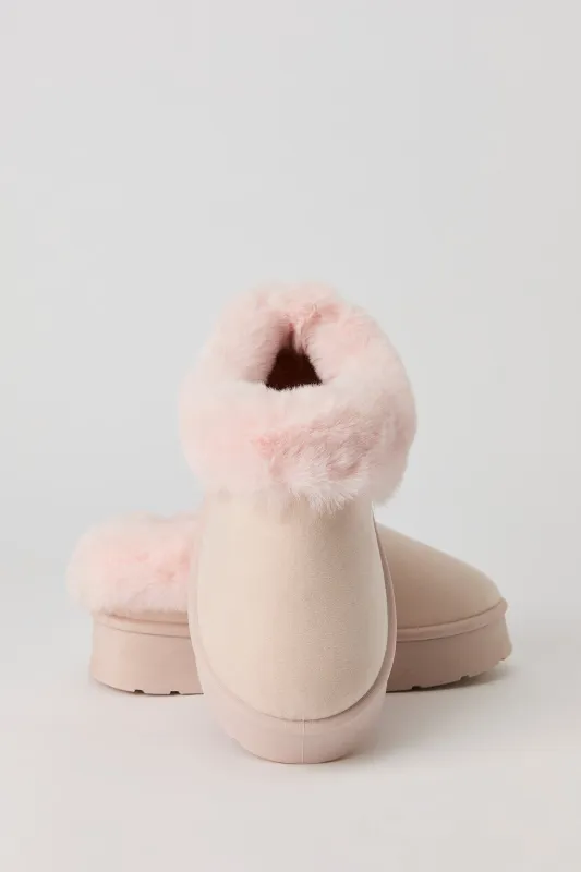 Faux Fur Collared Platform Slipper Booties sold by Urban Planet