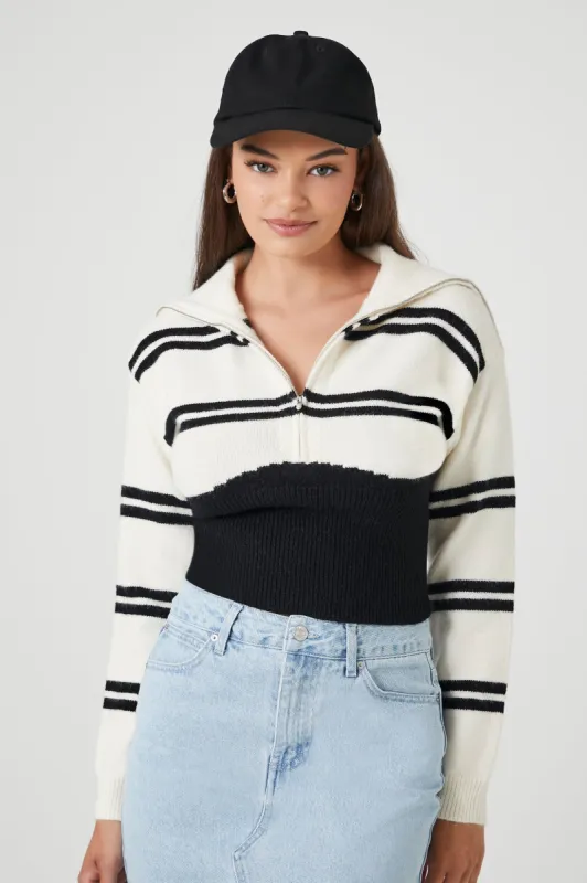 Striped Colourblock Half-Zip Sweater sold by Urban Planet