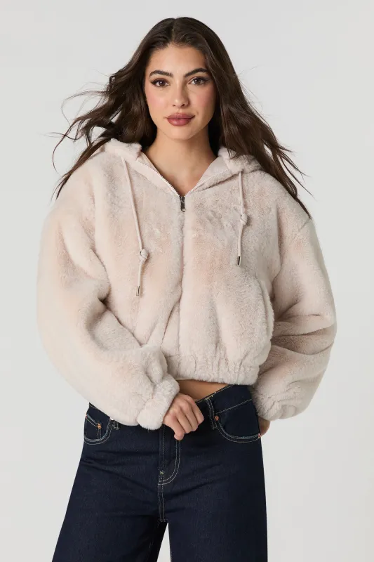 Faux Fur Hooded Bomber Jacket sold by Urban Planet