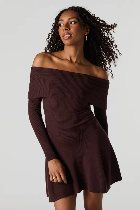 Ribbed Off Shoulder Mini Sweater Dress sold by Urban Planet