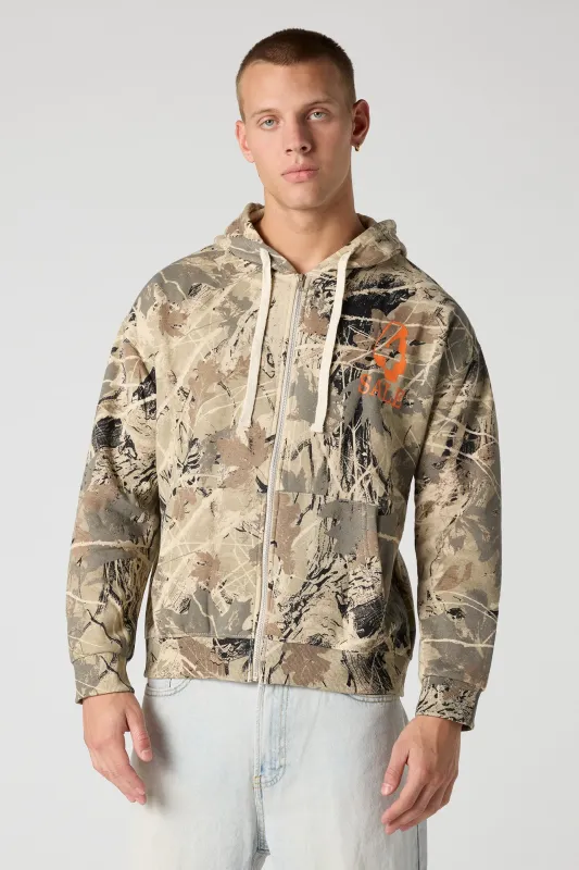 Graphic Camo Zip-Up Hoodie sold by Urban Planet