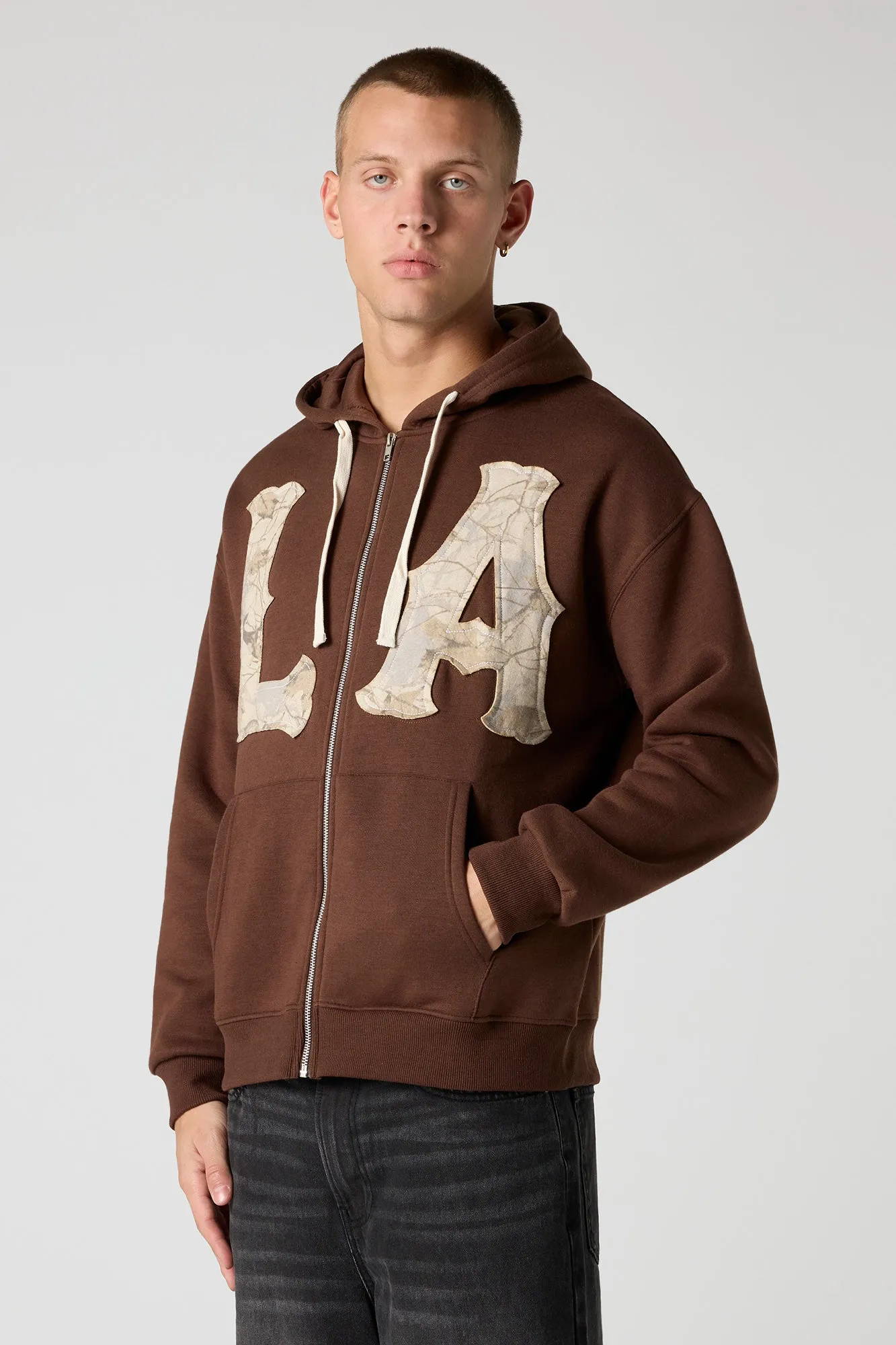 LA Camo Patch Zip-Up Hoodie sold by Urban Planet