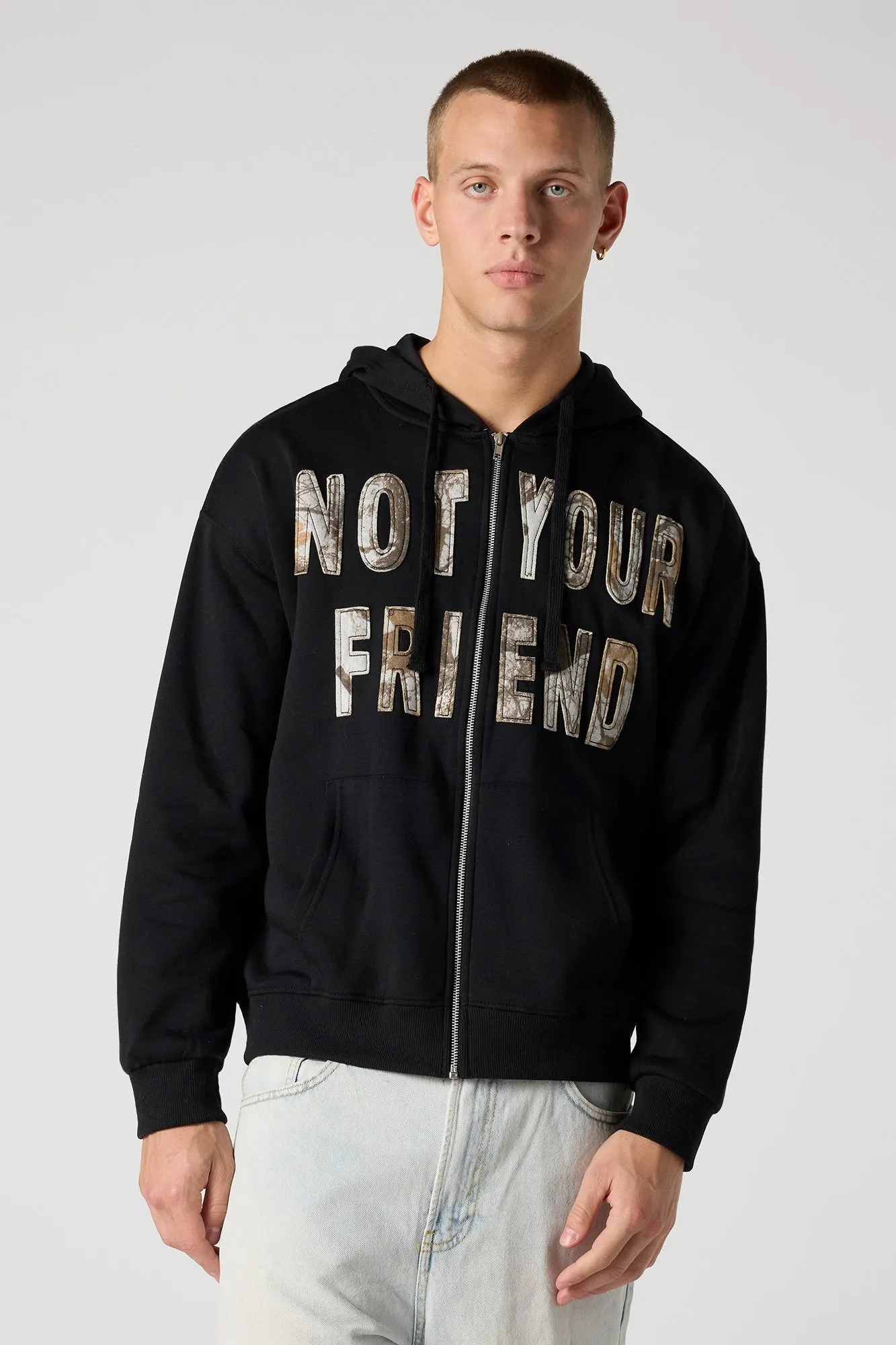 Camo Patch Zip-Up Hoodie sold by Urban Planet