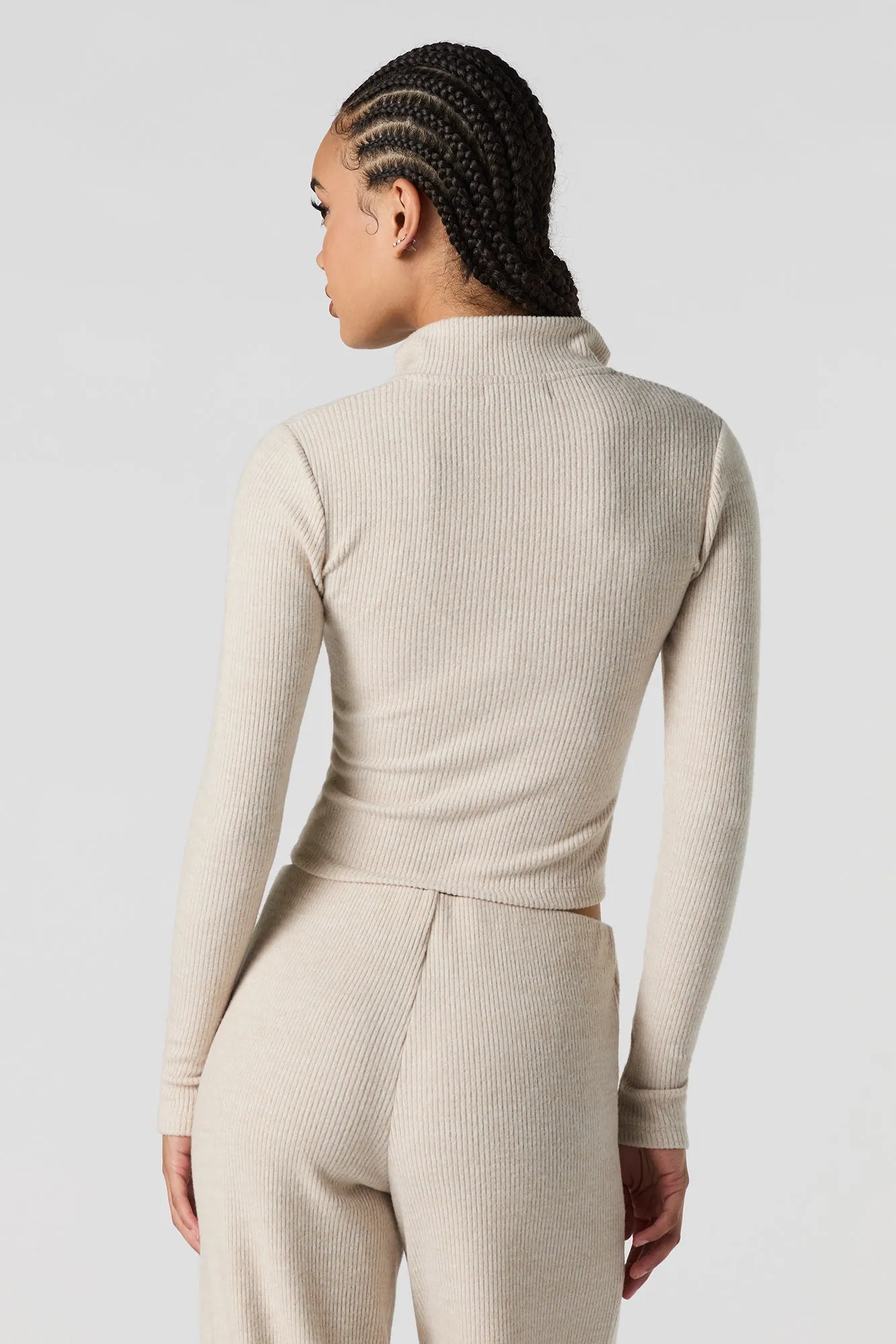 Haut en tricot côtelé à manches longues avec fermeture à glissière sold by Urban Planet product image thumbnail 2