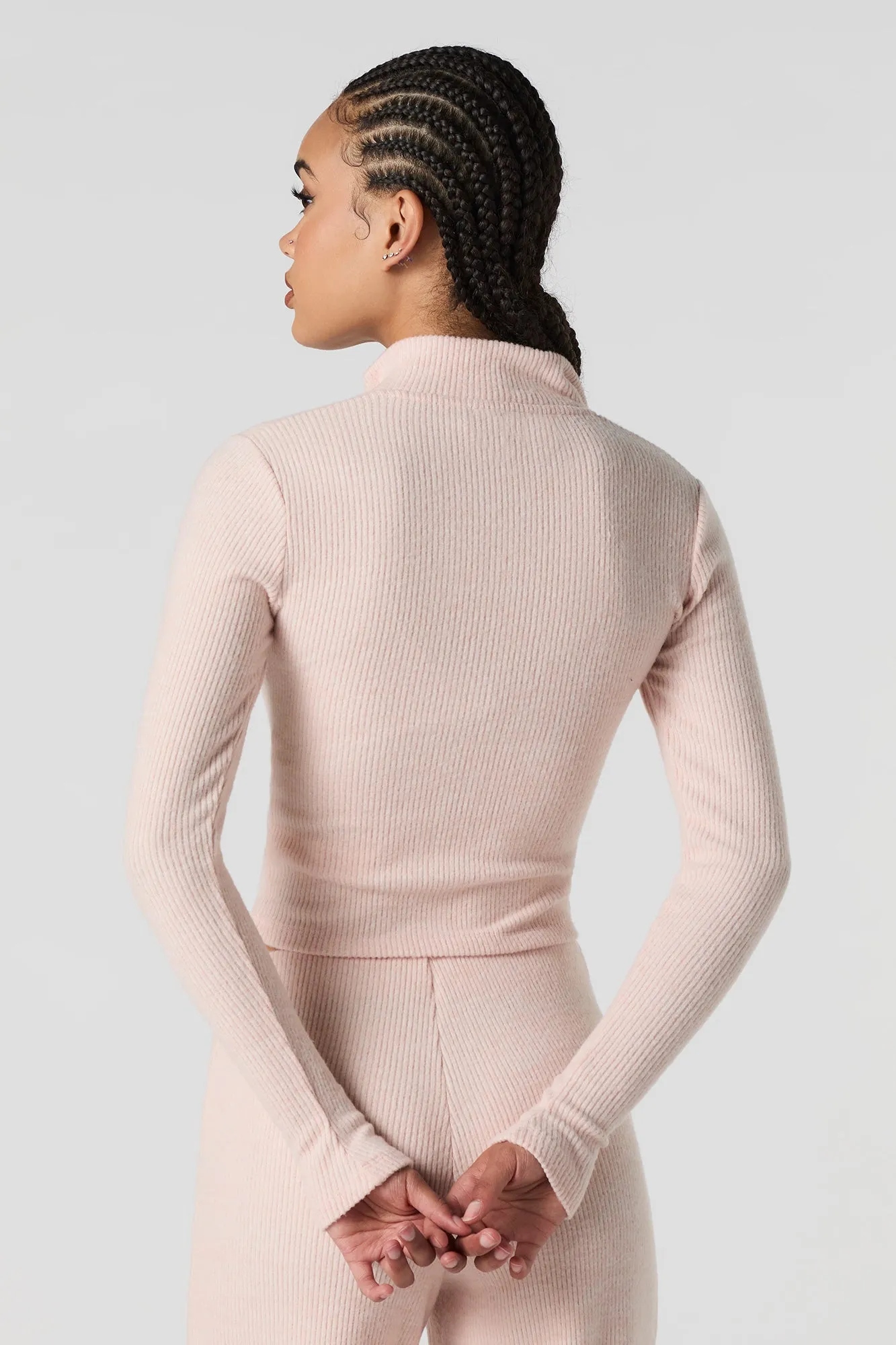 Haut en tricot côtelé à manches longues avec fermeture à glissière sold by Urban Planet product image thumbnail 5