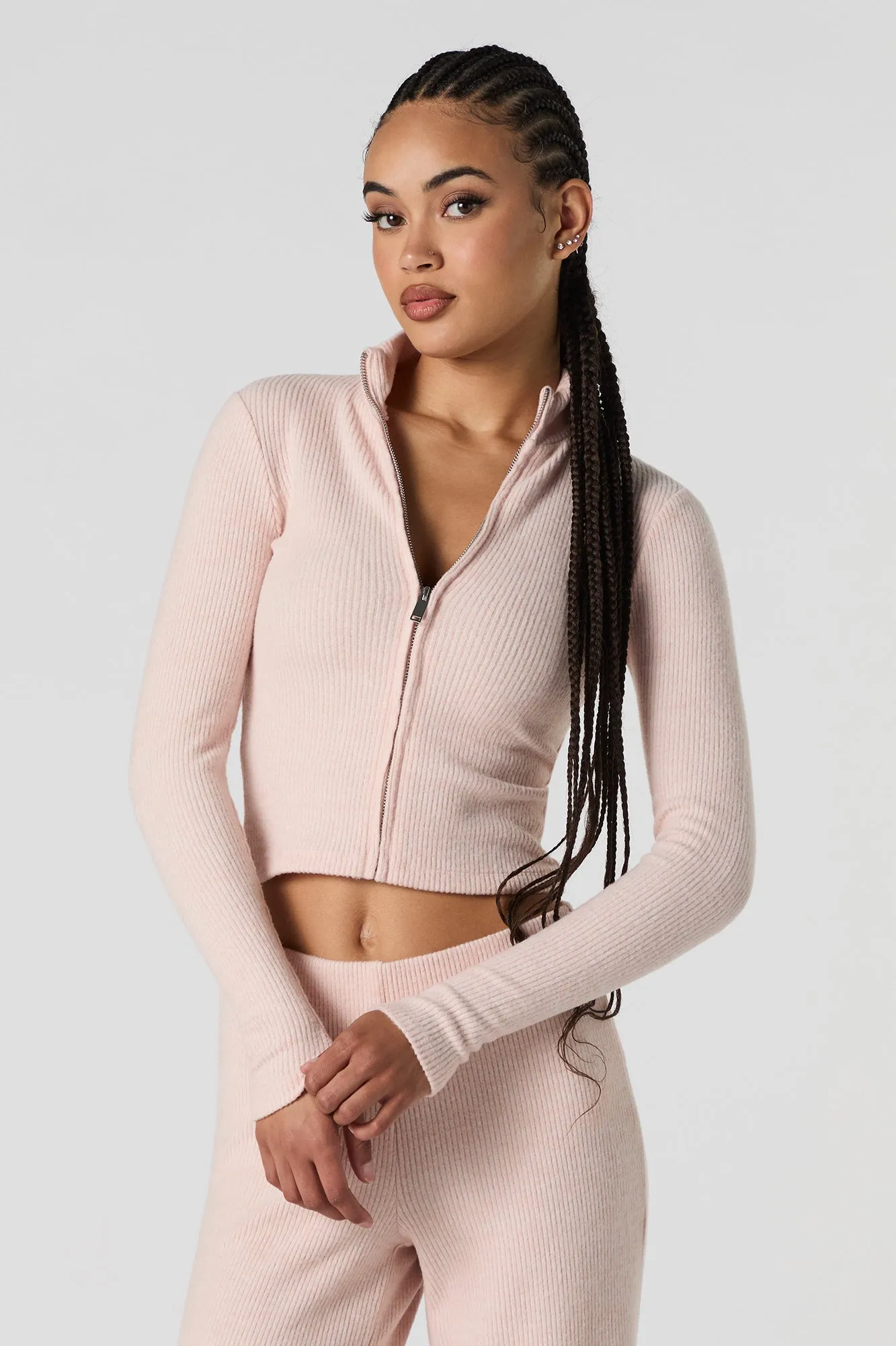 Haut en tricot côtelé à manches longues avec fermeture à glissière sold by Urban Planet product image thumbnail 4