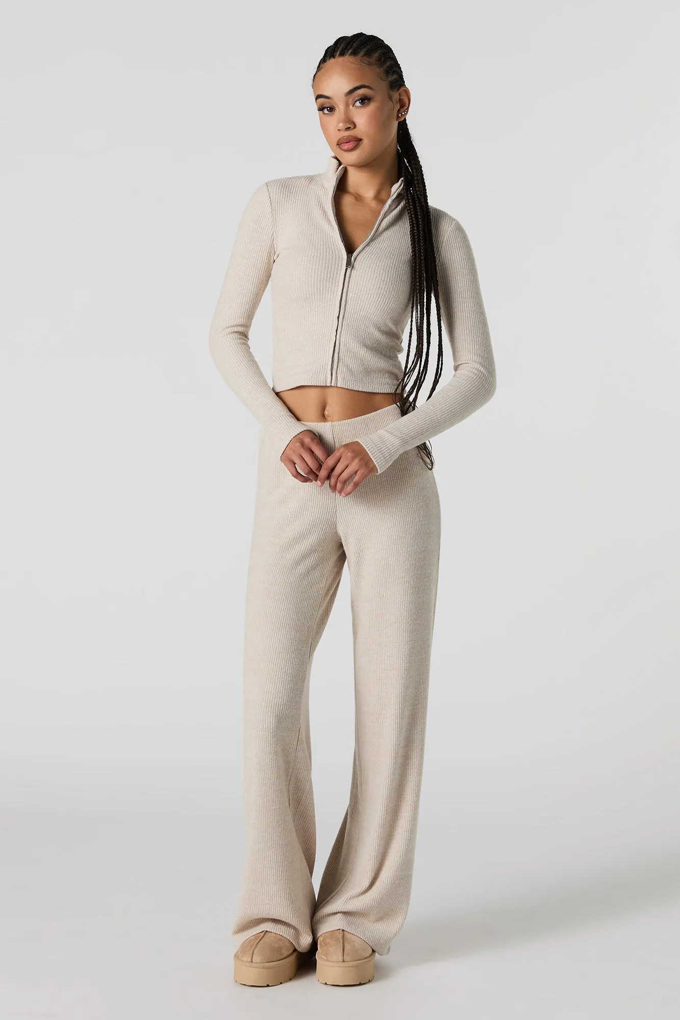 Haut en tricot côtelé à manches longues avec fermeture à glissière sold by Urban Planet product image thumbnail 3