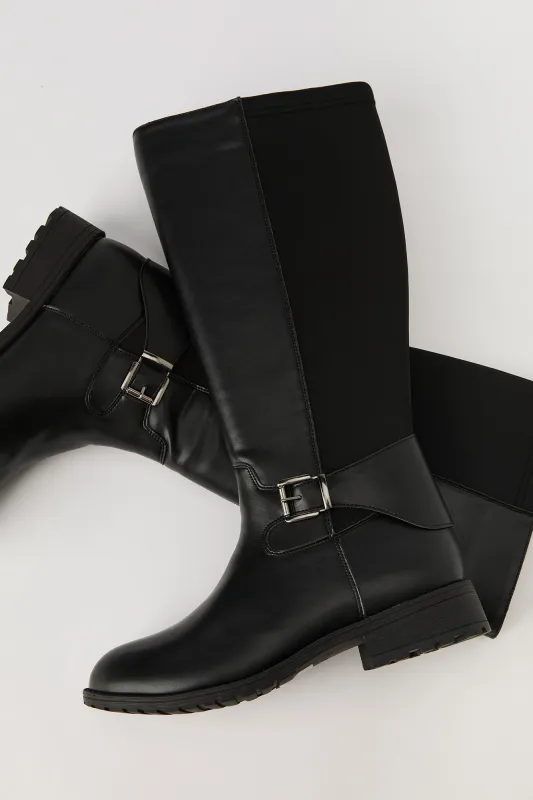 Faux Leather Stretch Buckle Strap Boot sold by Urban Planet